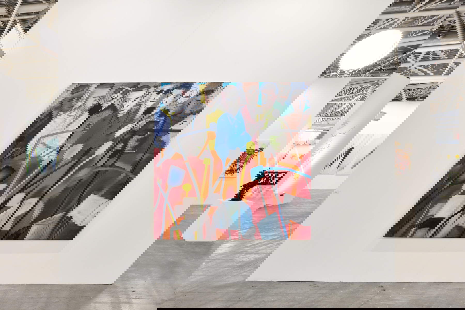 Marco Cingolani, Rueda de prensa (1993; óleo sobre lienzo, 185 x 185 cm). Galería Thomas Brambilla. Fotos: &copy; Perottino-Piva-Castellano-Bergadano / Artissima