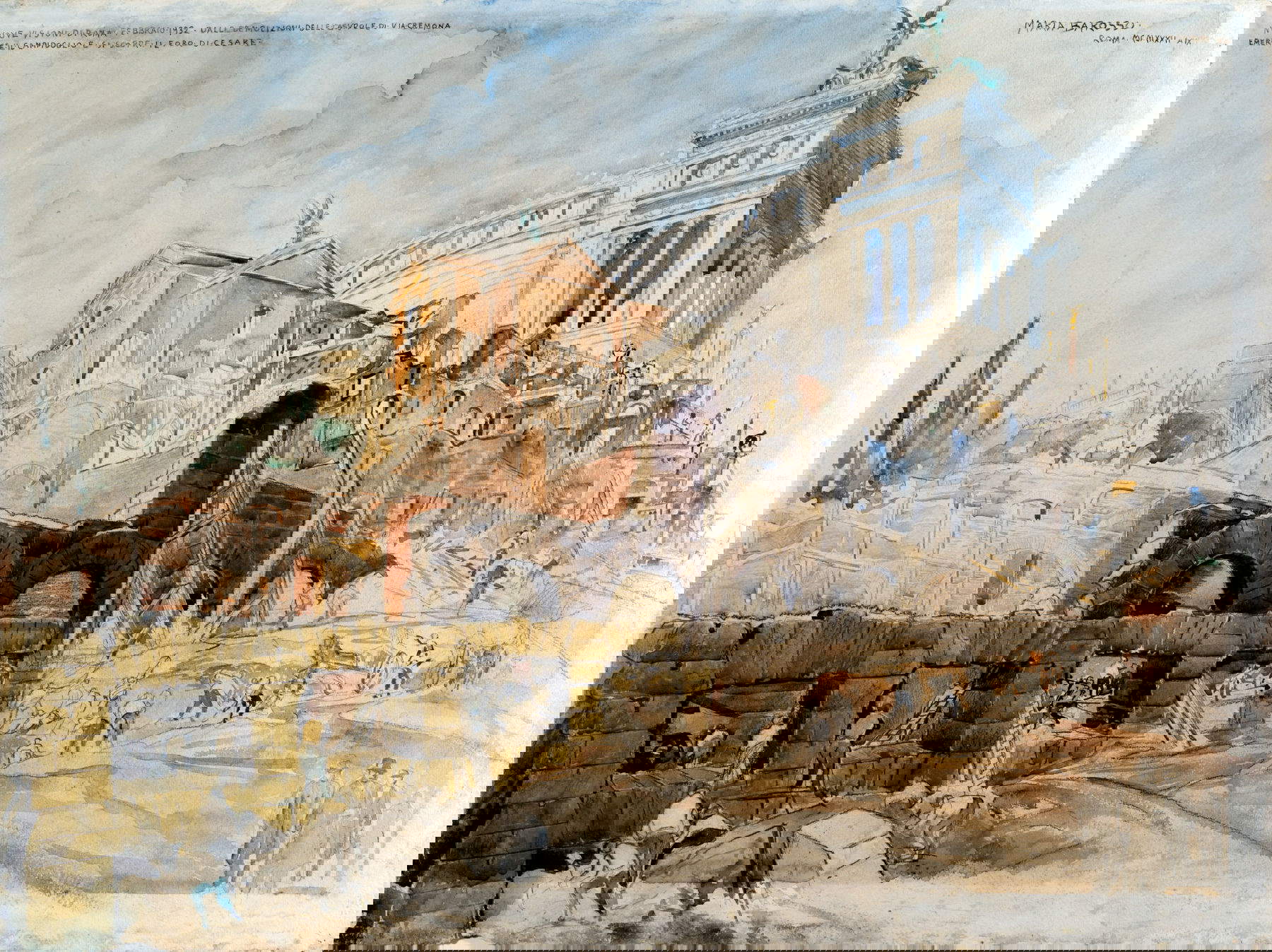 Maria Barosso, Demolizione delle case in Via Cremona per gli scavi al Foro di Cesare (1932; matita e acquerello su carta; Roma, Museo di Roma) Foto: Alfredo Valeriani