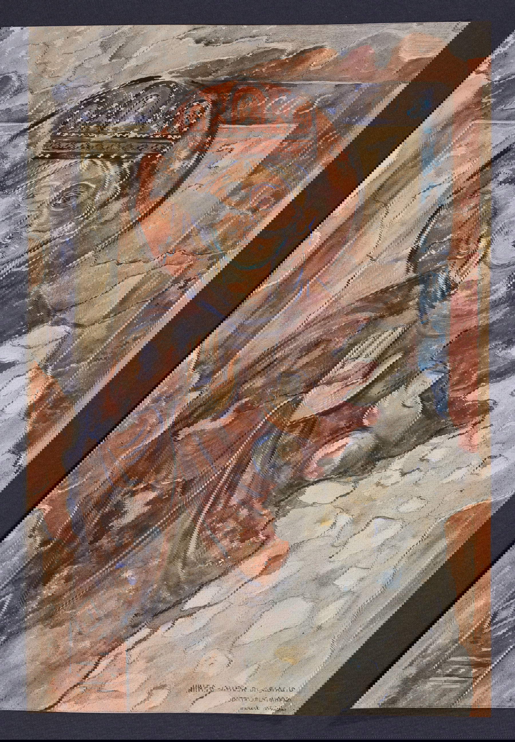 Maria Barosso, Chiesa di San Biagio a Ninfa, riproduzione di un affresco con figura di Santo (1923; acquerello su cartoncino; Roma, Museo di Roma)