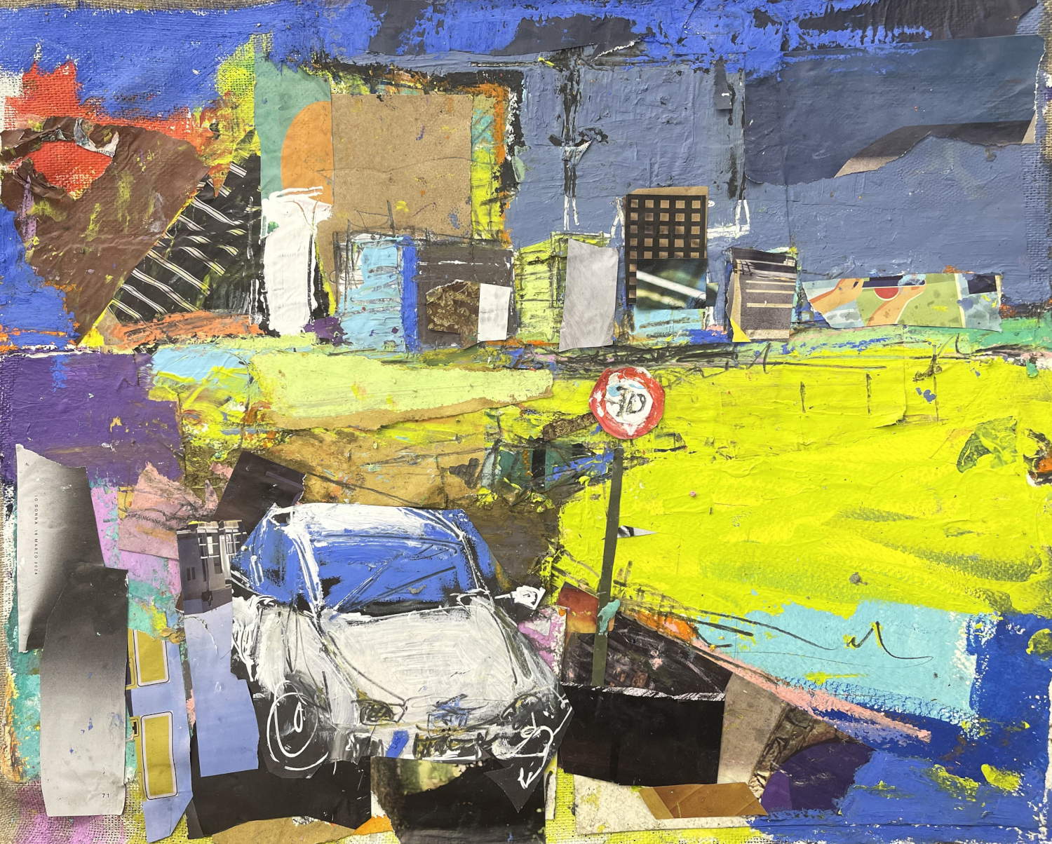 Marina Previtali, Périphérie, Milan (2025 ; technique mixte sur toile, 40 x 50 cm)