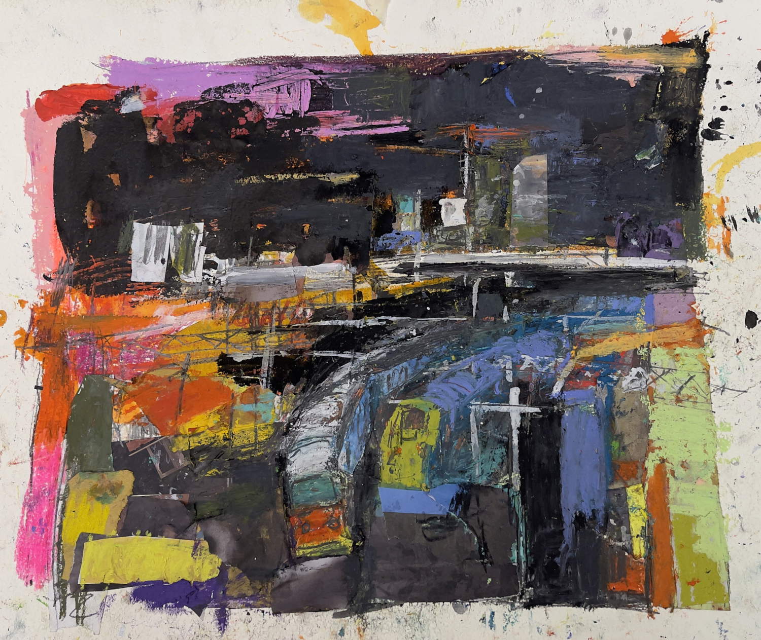 Marina Previtali, Ponte della Ghisolfa, Milan (2025 ; technique mixte sur toile, 40 x 50 cm)