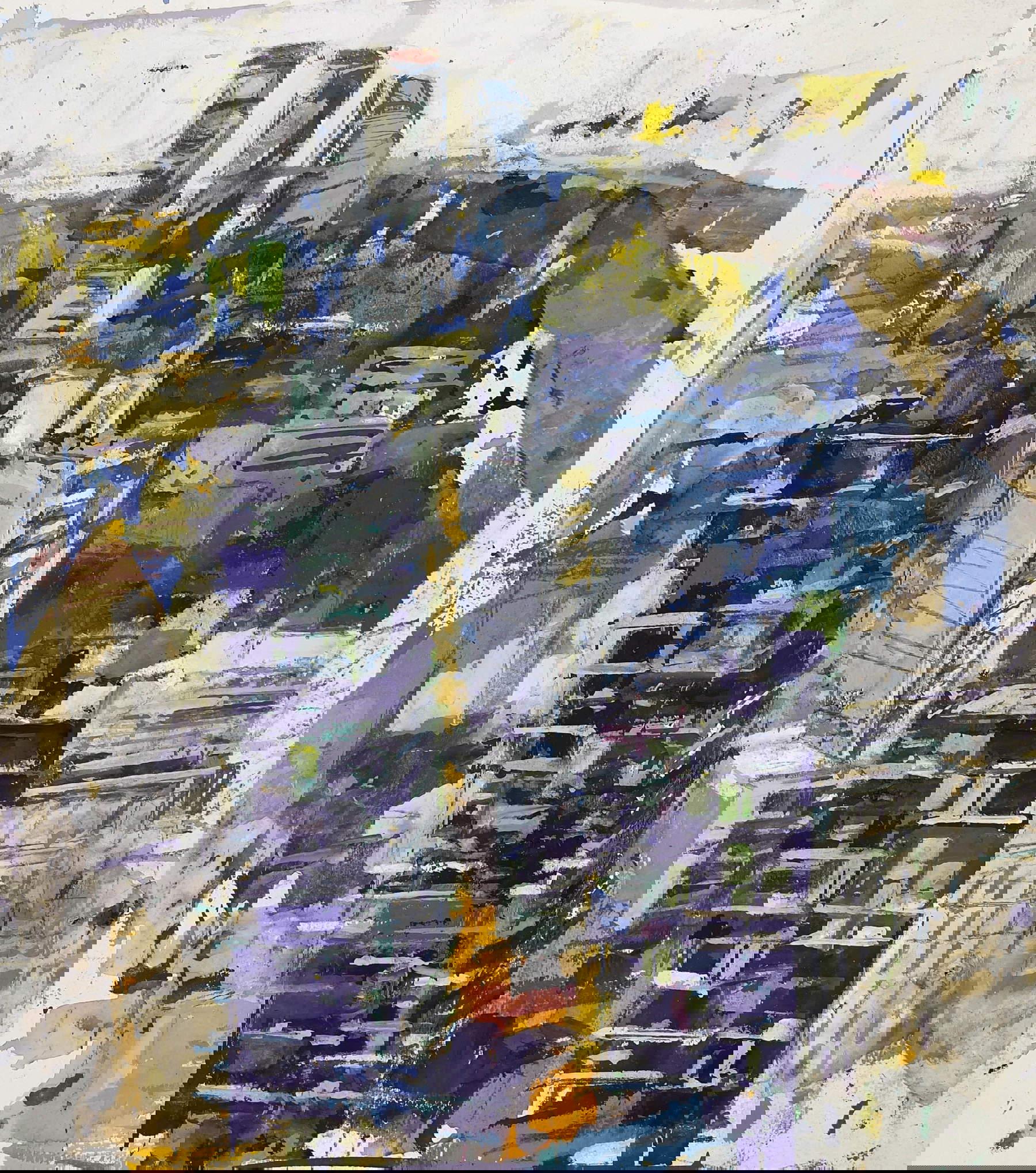 Marina Previtali, Porta Nuova-Varesine, MI (2023 ; techniques mixtes sur papier, 70 x 50 cm)