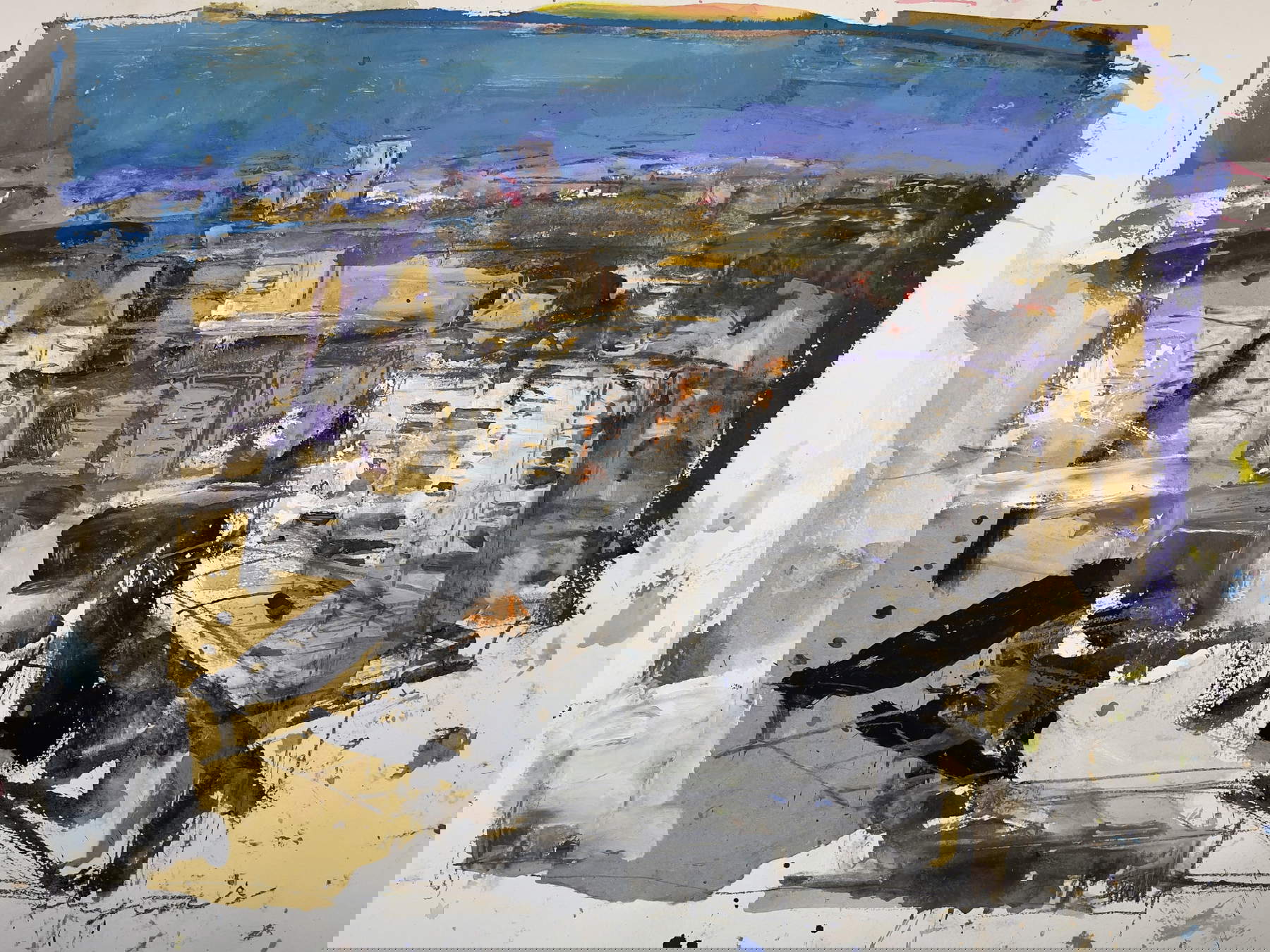 Marina Previtali, Velasca da lontano 1, MI (2025 ; techniques mixtes sur papier, 70 x 50 cm)