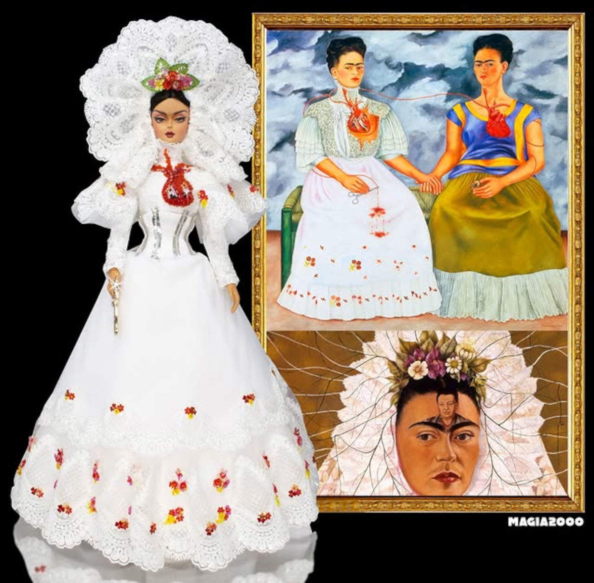Die Barbie, inspiriert von Frida Kahlos Die zwei Fridas (1939). Foto: Magia2000, Instagram-Profil