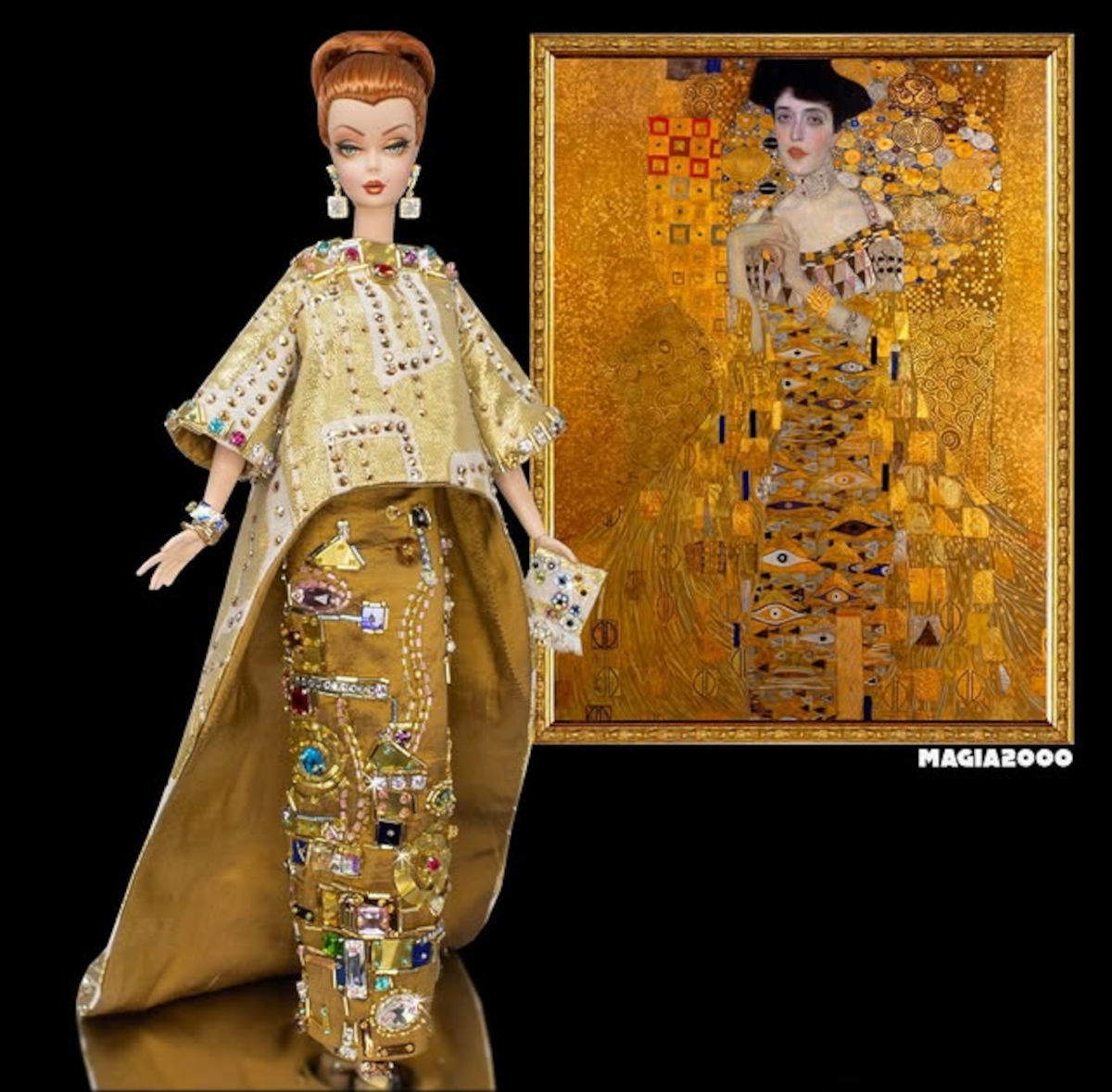 Die Barbie, inspiriert von Gustav Klimts Porträt von Adele Bloch-Bauer I (1907). Foto: Magia2000, Instagram-Profil