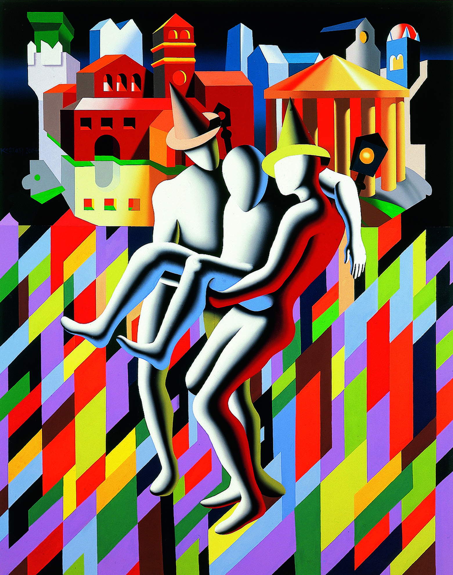 Mark Kostabi, He ain't heavy, he's my brother (2005; olio su tela, 200 x 150 cm)