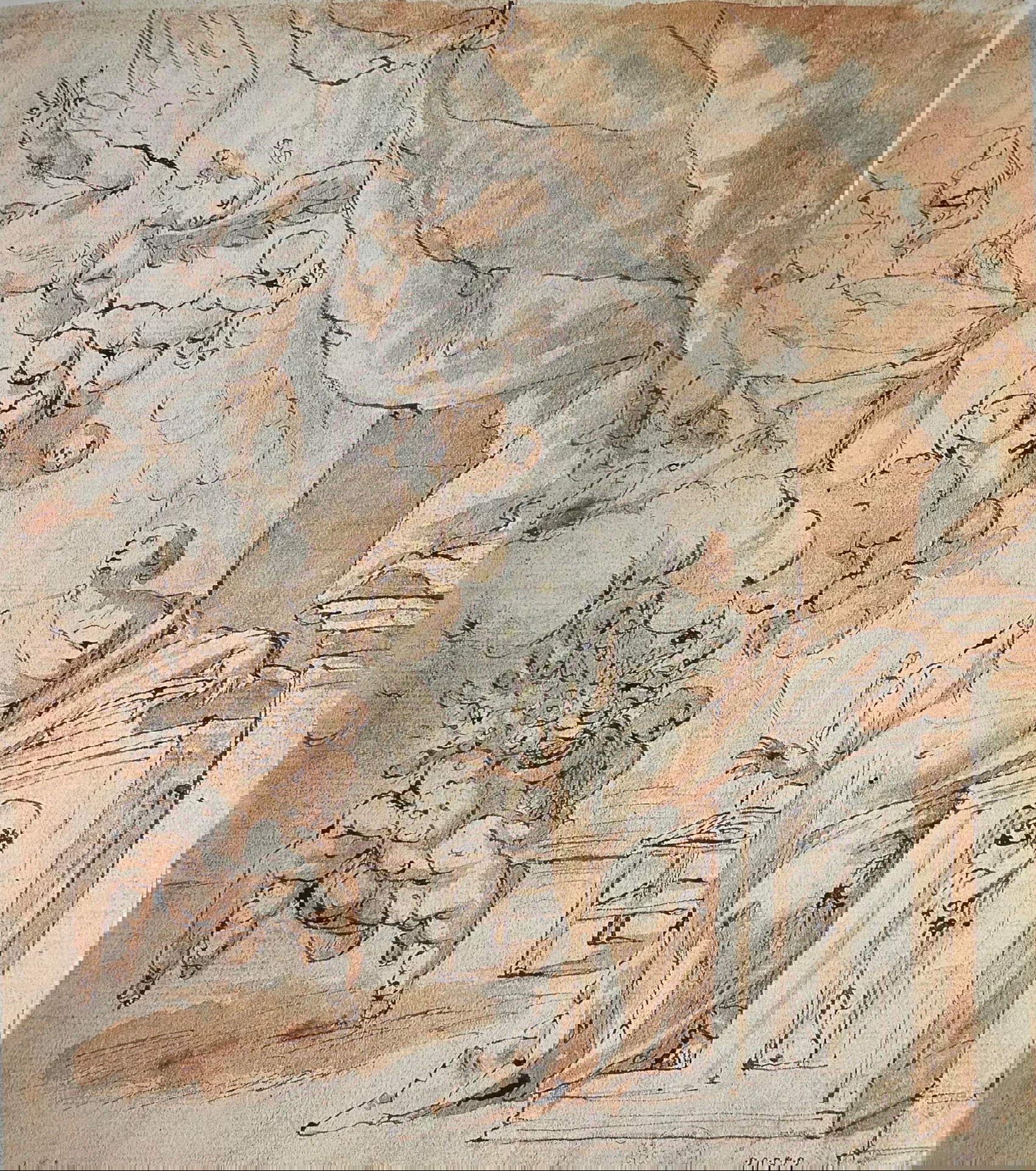 Massimo Stanzione, Verkündigung (Feder und Aquarell auf Papier, 224 x 192 mm; Neapel, Certosa di San Martino, GDS inv. 20372)