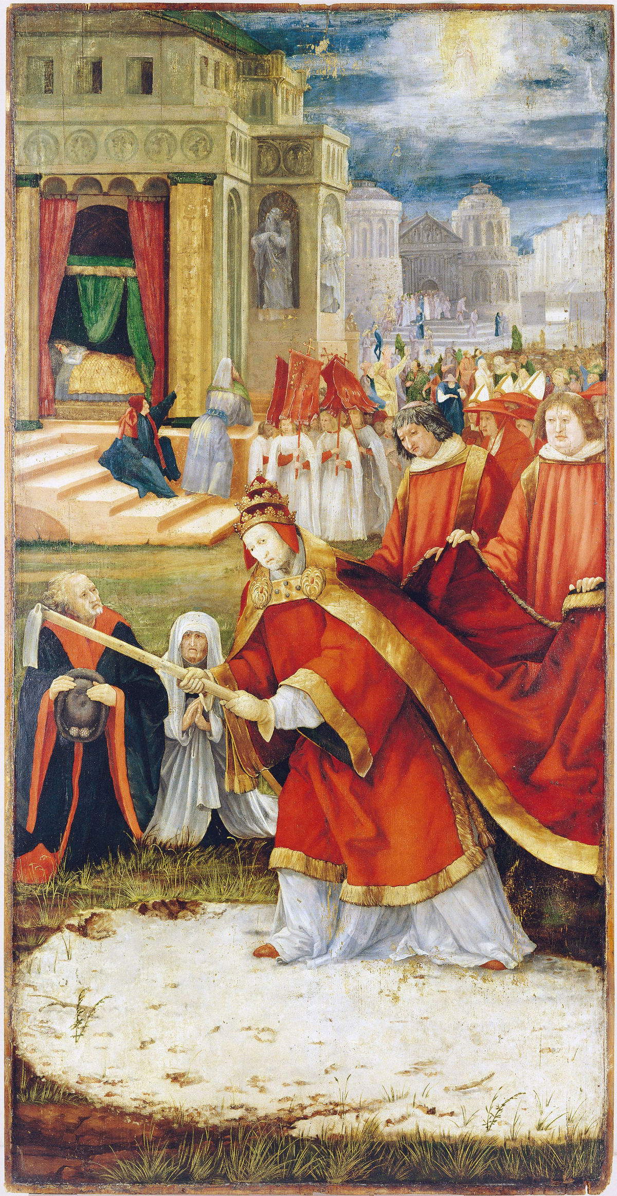 Matthias Gr&uuml;newald, Institución de la basílica de Santa María la Mayor de Roma (1519; temple sobre tabla, 170 x 88,5; Friburgo de Brisgovia, Augustinermuseum) Foto: Michael Jensch, CC BY 4.0