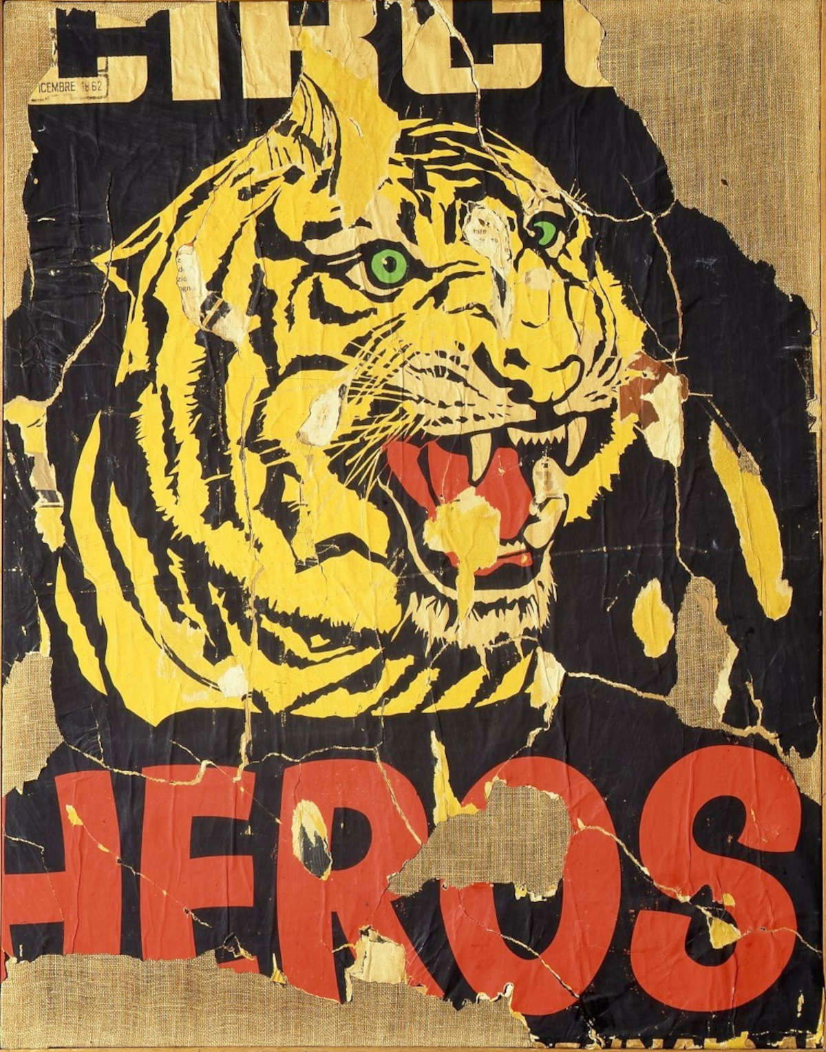 Mimmo Rotella, Le tigre (1962 ; Décollage sur toile, 108 x 84 cm ; Collection privée)