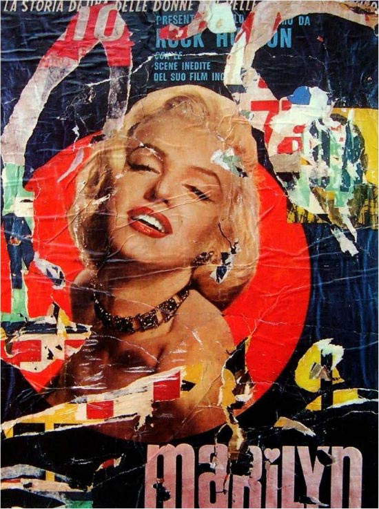 Mimmo Rotella, Marilyn (1962; d&eacute;collage sobre lienzo, 133x94 cm; colección particular)