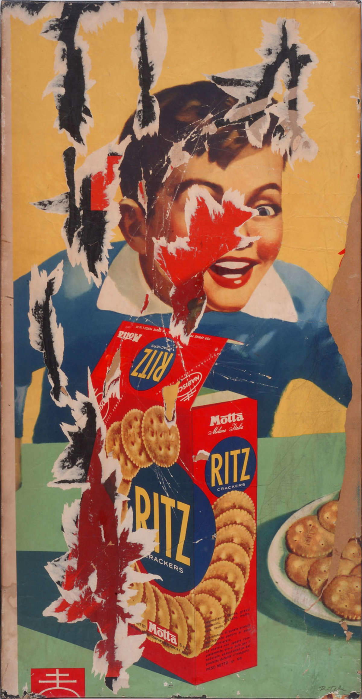 Mimmo Rotella, RITZ (1963 ; D&eacute;collage sur toile, 113,5 x 58,5 cm ; Fondazione Mimmo Rotella)