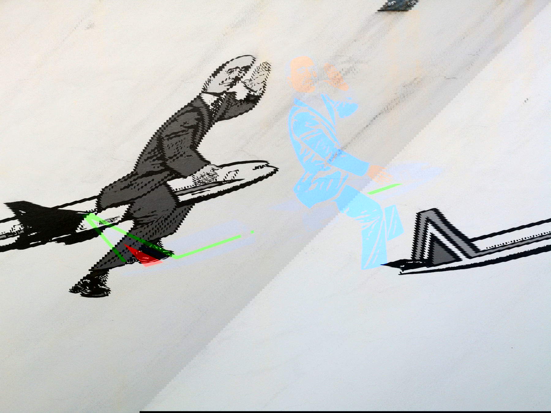 Il murale di aleXsandro Palombo raffigura Berlusconi all&rsquo;aeroporto di Malpensa