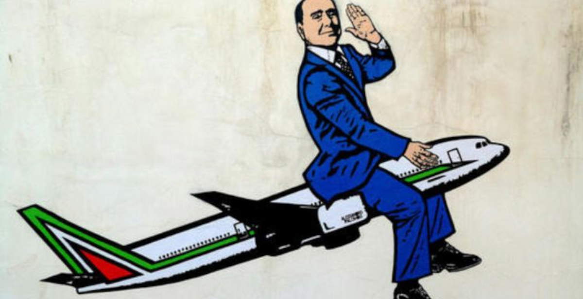 Ein Wandgemälde von aleXsandro Palombo zeigt Berlusconi am Flughafen Malpensa
