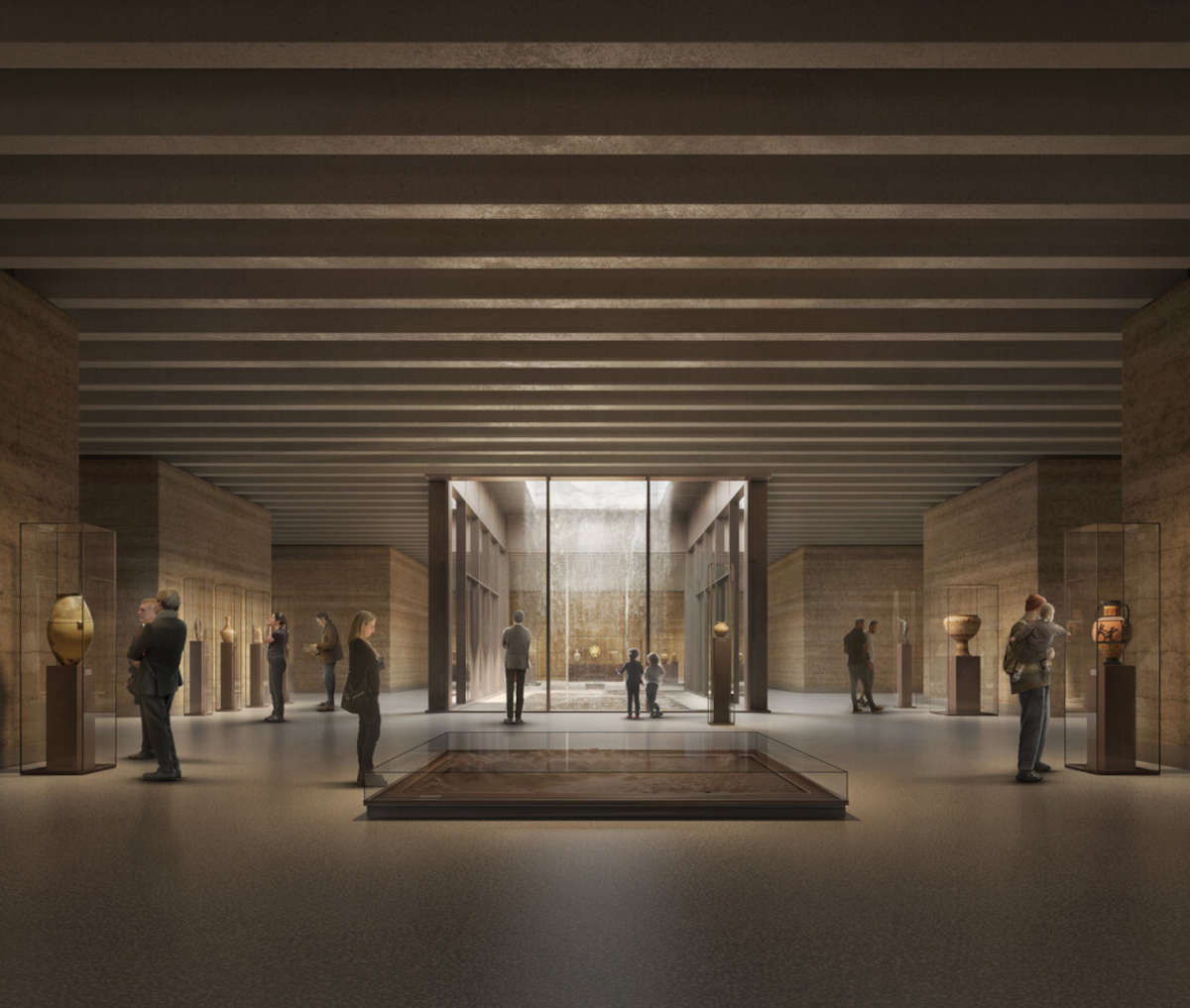 Il rendering dell'ammodernamento del Museo Archeologico Nazionale di Atene. Immagine: David Chipperfield Architects