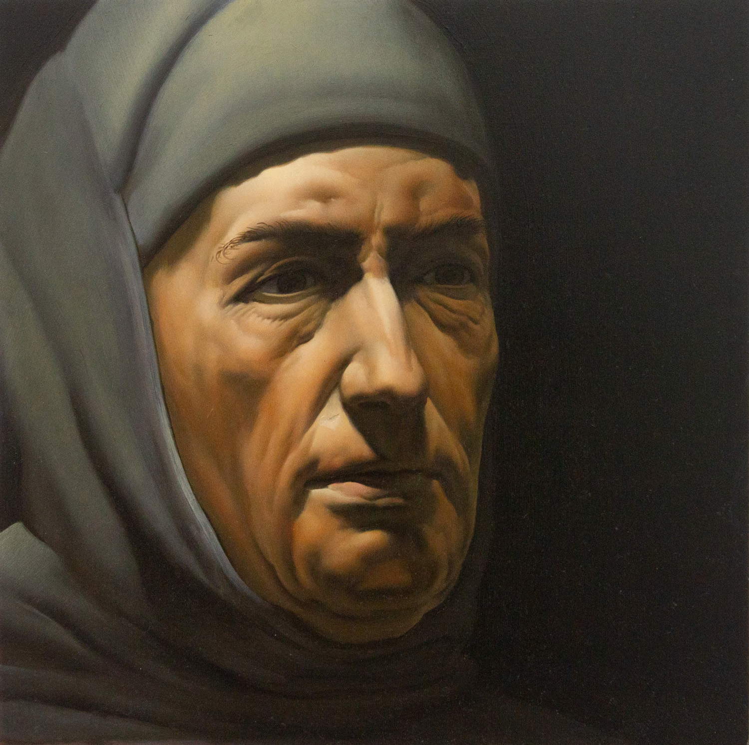 Nicola Verlato, Petrarch (2020; oil on panel, 40 x 40 cm)