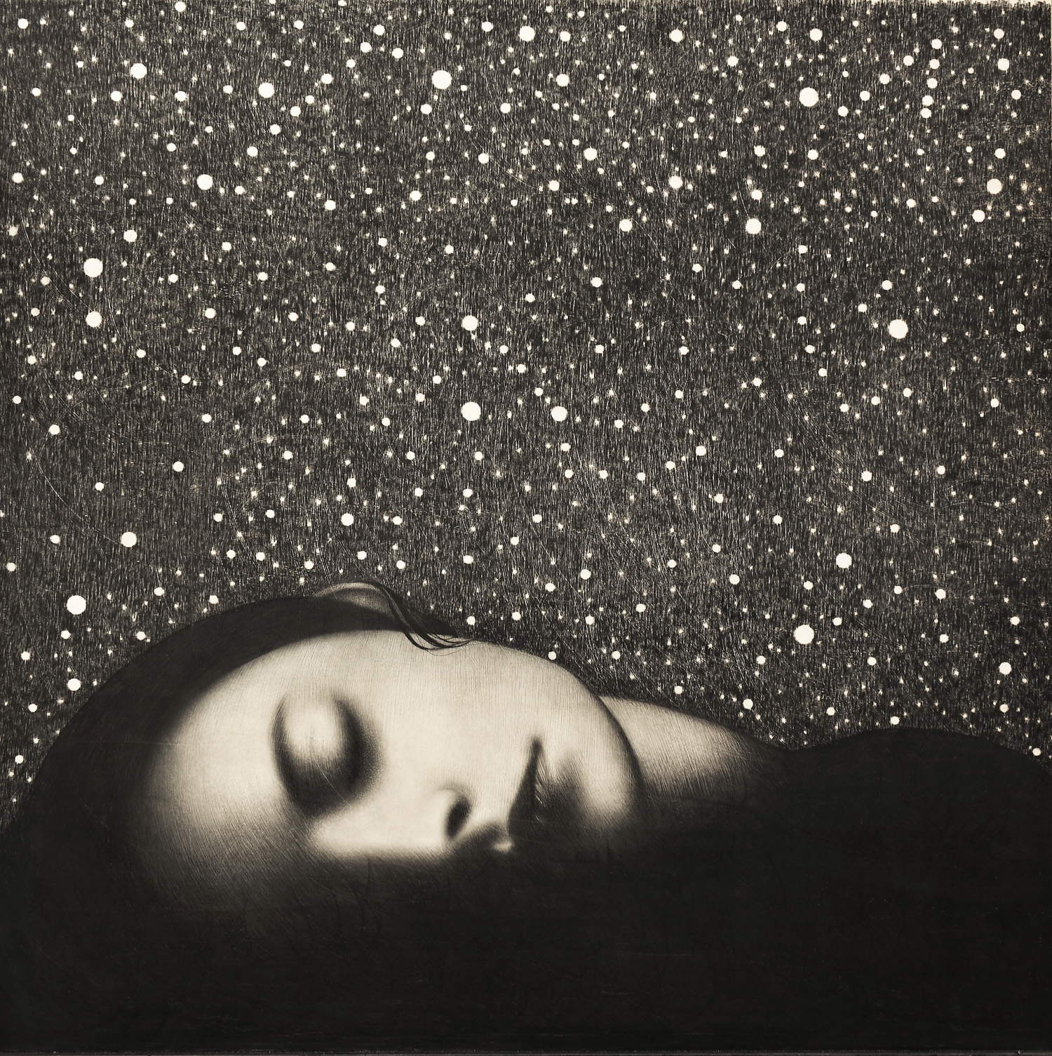 Omar Galliani, In Sleep II (2025; pencil on board, 200 x 200 cm)