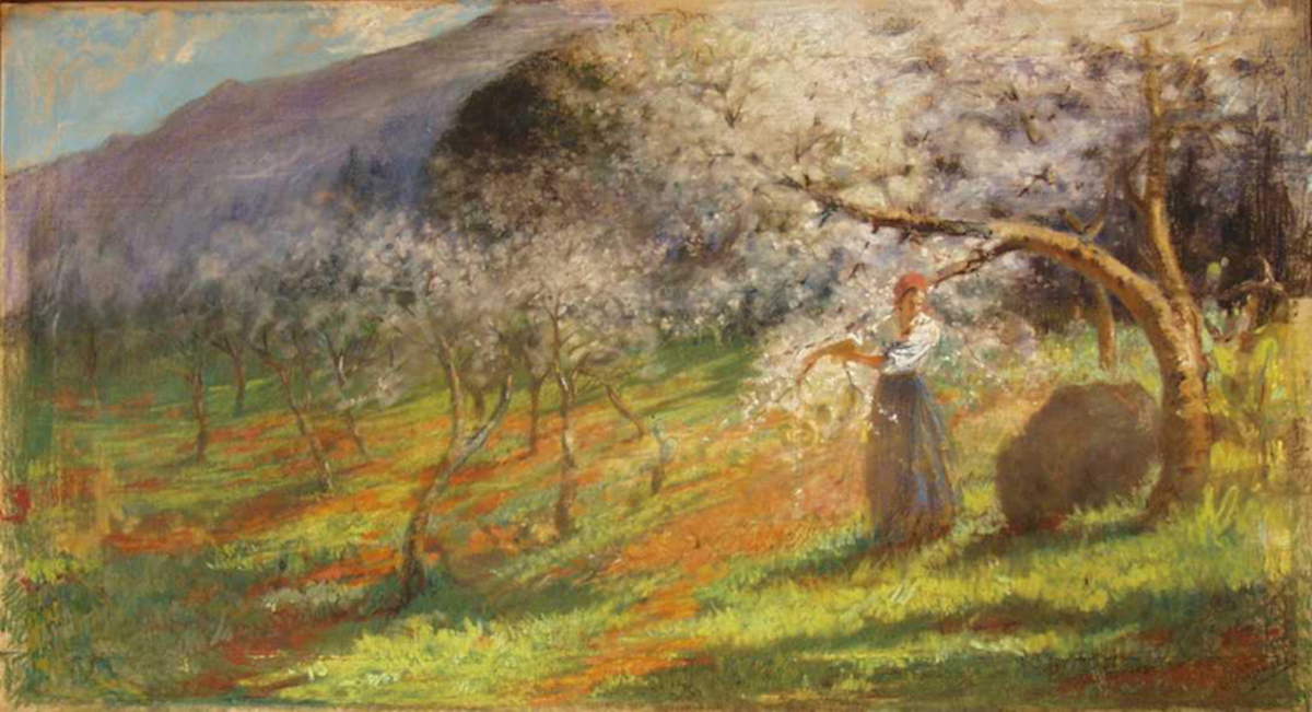 Onofrio Tomaselli, Mandorli in fiore (1910; Pastello su tela; Segretariato Generale della Presidenza della Repubblica)