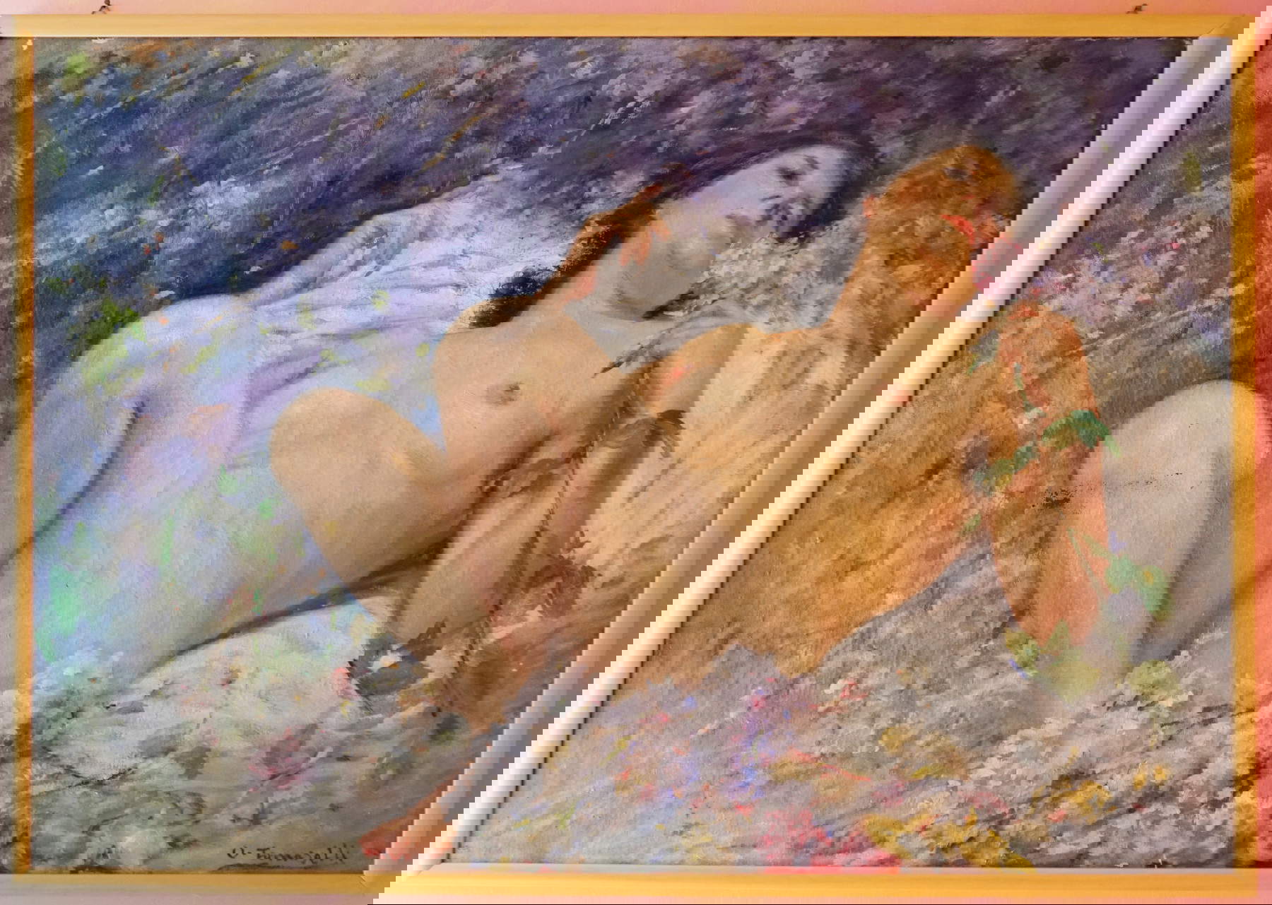 Onofrio Tomaselli, Nudo di donna tra i glicini (1950 circa; Olio su tela, Collezione privata)