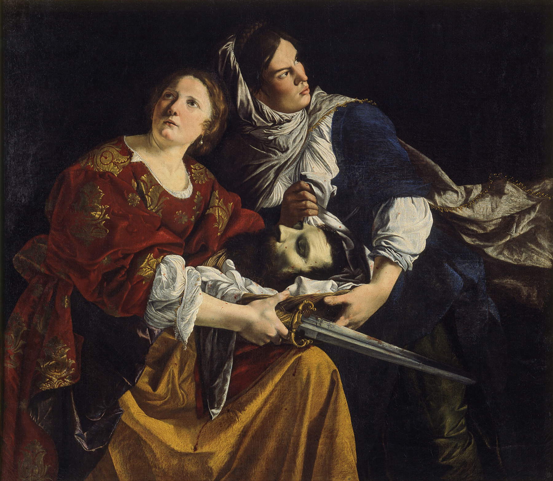 Orazio Gentileschi, Giuditta e Abra con la testa di Oloferne (1621 - 1624 circa; olio su tela, 123 x 142 cm; Citt&agrave; del Vaticano, Musei Vaticani, Pinacoteca)