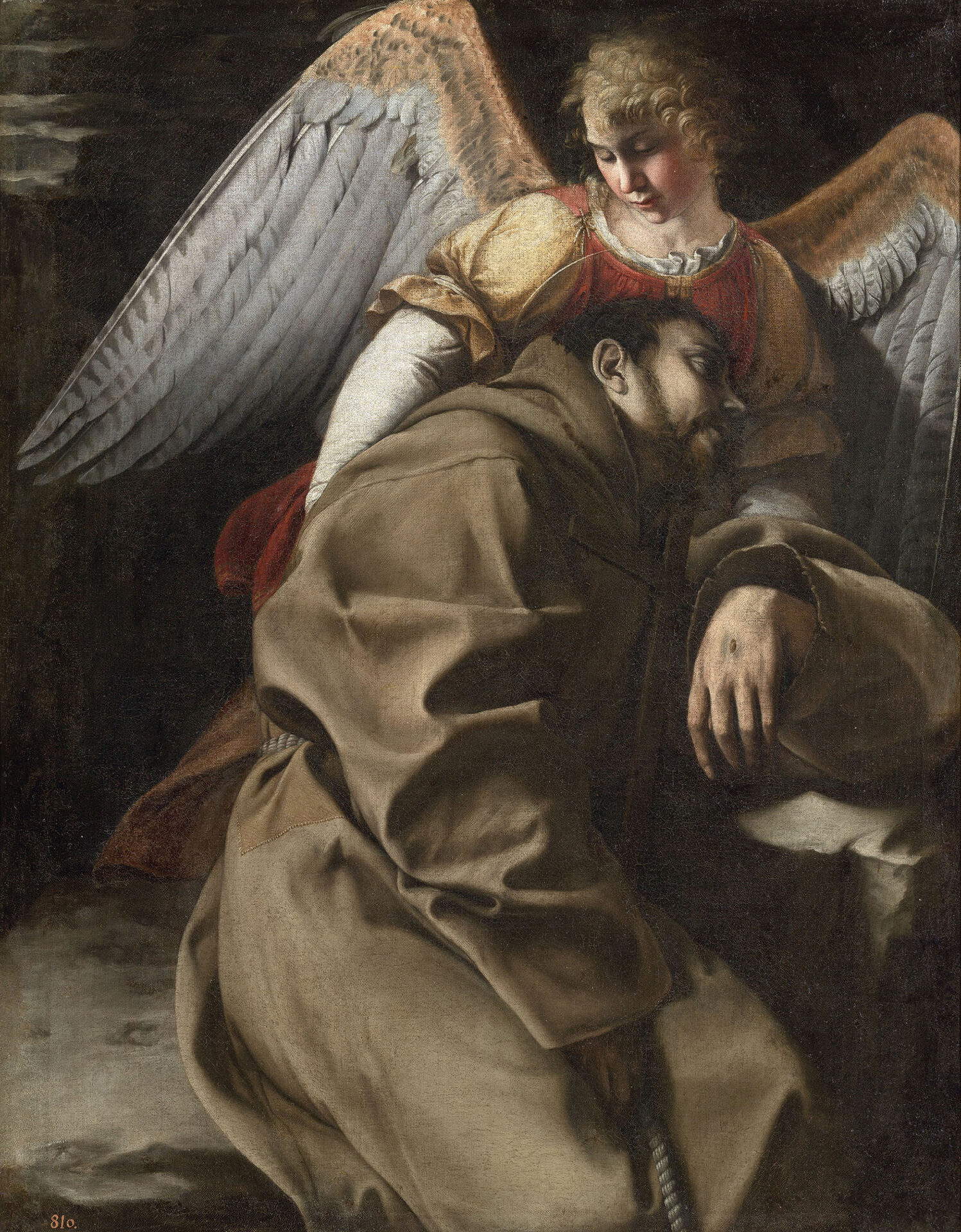 Orazio Gentileschi, San Francesco d&rsquo;Assisi sorretto da un angelo (1605-1607 circa; olio su tela, 126 x 98 cm; Madrid, Museo Nacional del Prado)