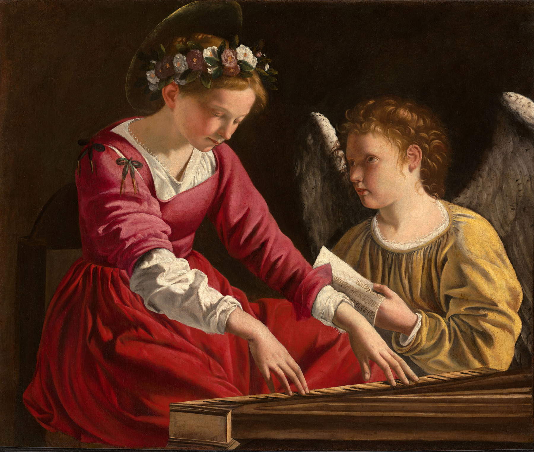 Orazio Gentileschi, Santa Cecilia che suona la spinetta e un angelo (1618-1621 circa; olio su tela, 90 x 105 cm; Perugia, Galleria Nazionale dell&rsquo;Umbria)