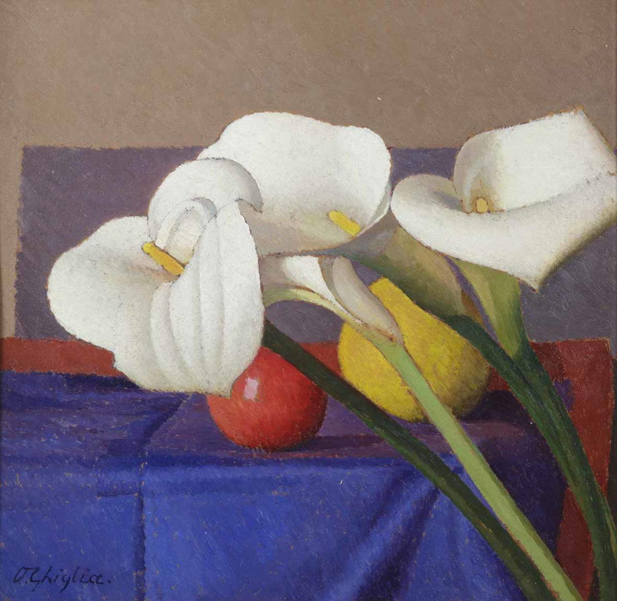 Oscar Ghiglia, Komposition mit Calla-Lilien und Früchten