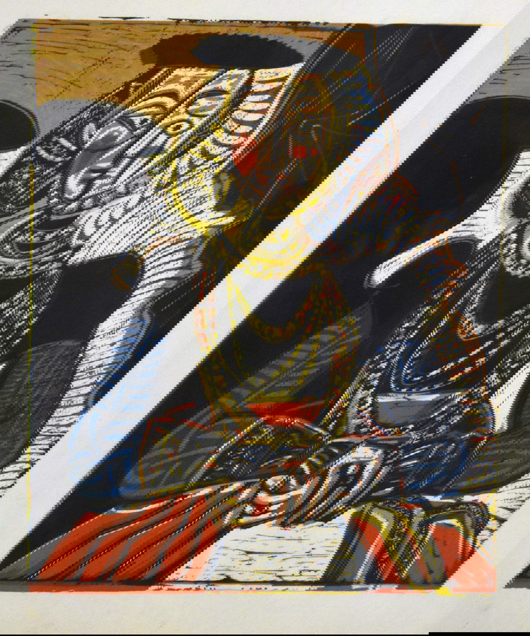 Pablo Picasso, Retrato de una dama - Seg&uacute;n Lucas Cranach el Joven (1962; color linocut, 27 &times; 32.5 cm; Museu del Gravado &aacute; Estampa Dixital Collection - Fundaci&oacute;n Museo de Artes)