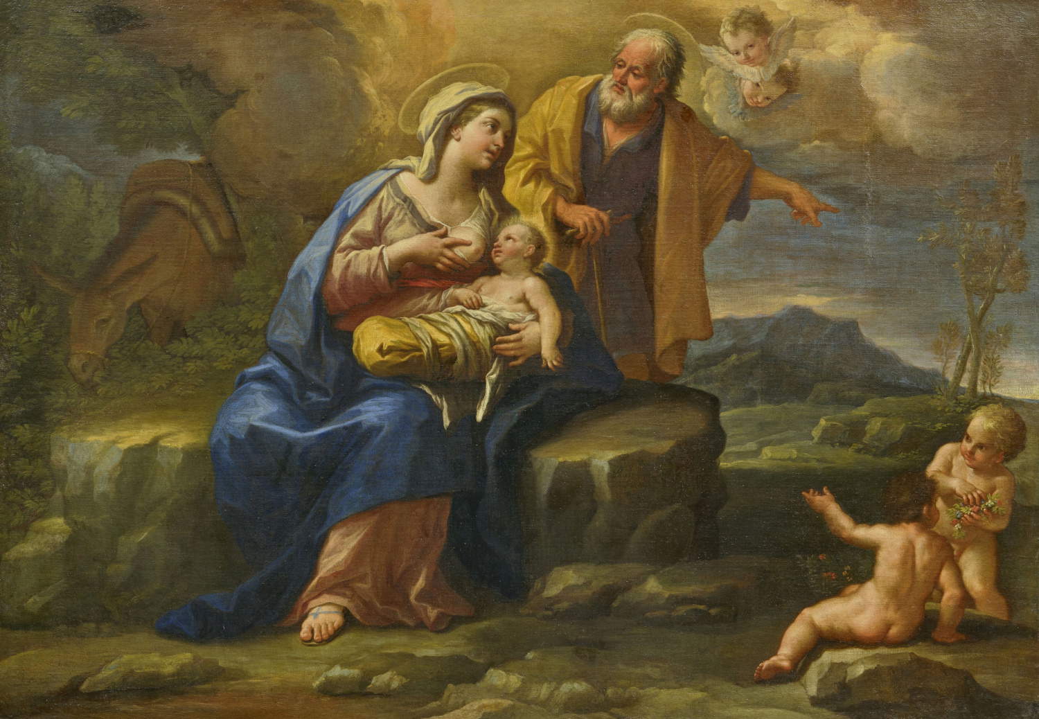 Paolo de Matteis, Fuite en Egypte (huile sur toile, 96 x 138 cm ; collection d'une famille aristocratique napolitaine). Lot 2035. Estimation 16 000 - 26 000 euros.