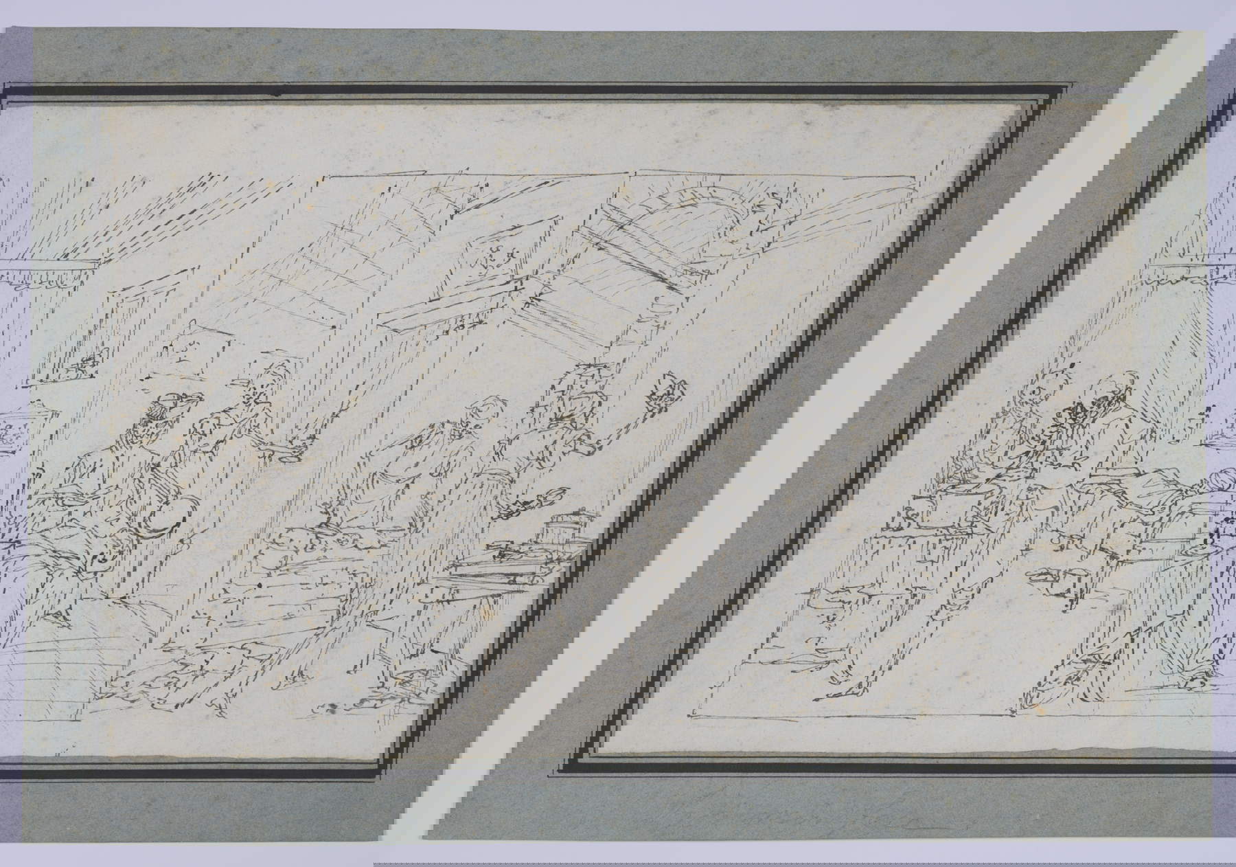 Paolo Vincenzo Bonomini, Capricci di scheletri (doctor, priest, and two masons) (ca. 1800 - 1814; pen and black ink on paper with traces of pencil; Abano Terme, Museo Villa Bassi Rathgeb)