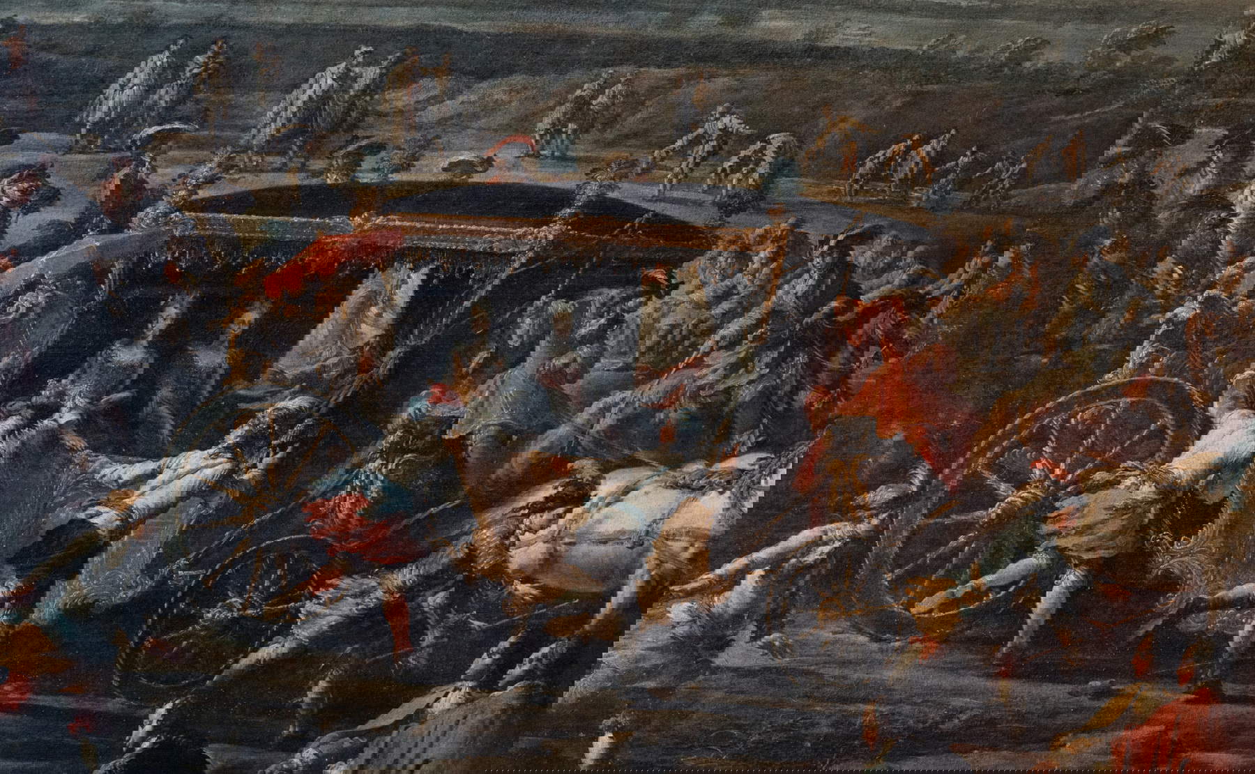 Restaurierung eines monumentalen Gemäldes aus den Fasti Farnesiani im Königspalast von Caserta vor Ort 