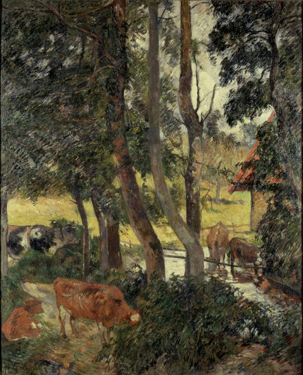 Paul Gauguin, Paesaggio in Bretagna - Vacche all&rsquo;abbeveratoio (1885; olio su tela; Milano, Galleria d&rsquo;Arte Moderna)