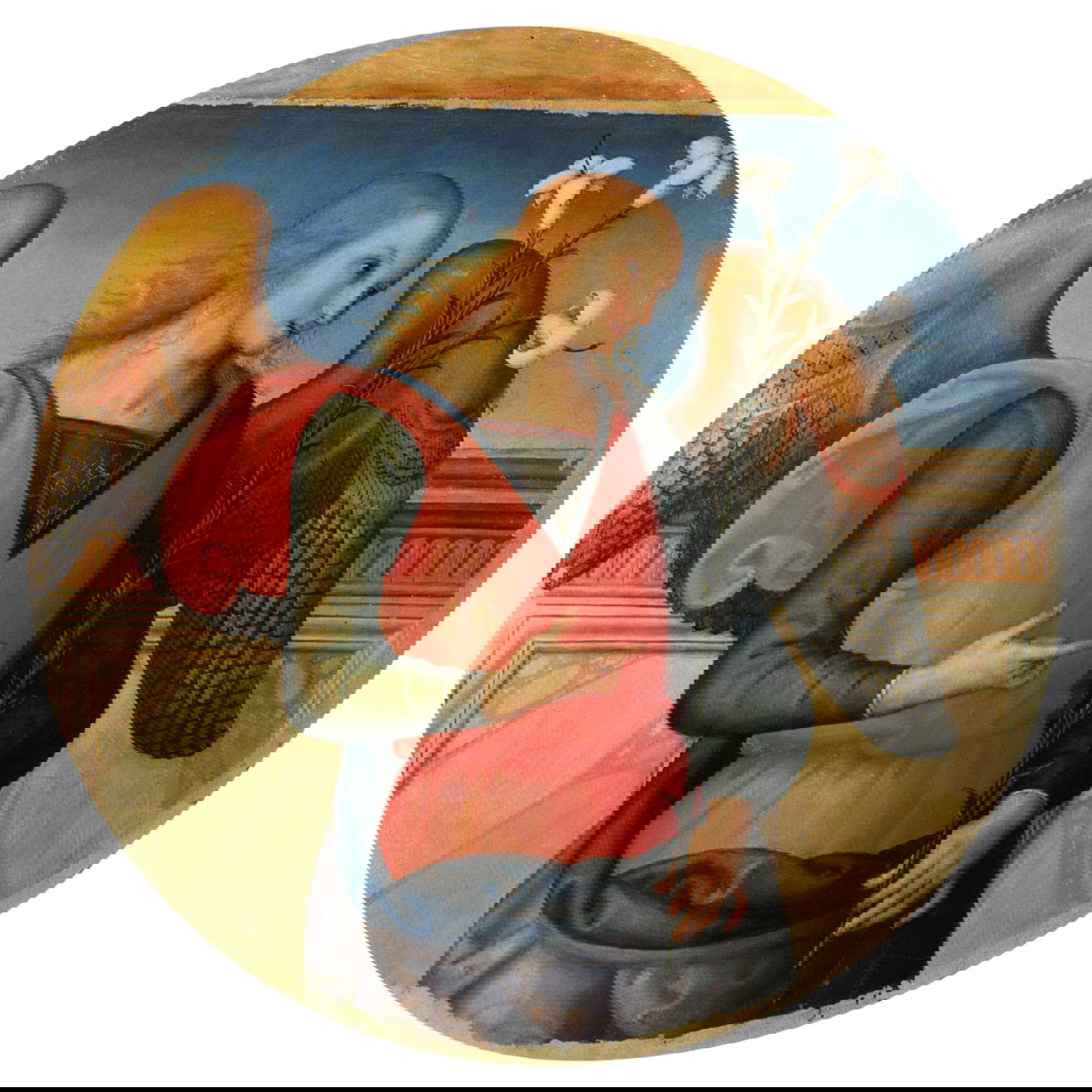 Pietro Vannucci dit Pérugin, Archange Gabriel (huile sur panneau, diamètre 102 cm ; Pérouse, Galleria Nazionale dell'Umbria, Dépôt) Pietro Vannucci dit Pérugin, Archange Gabriel (huile sur panneau, diamètre 102 cm ; Pérouse, Galleria Nazionale dell'Umbria, Dépôt)