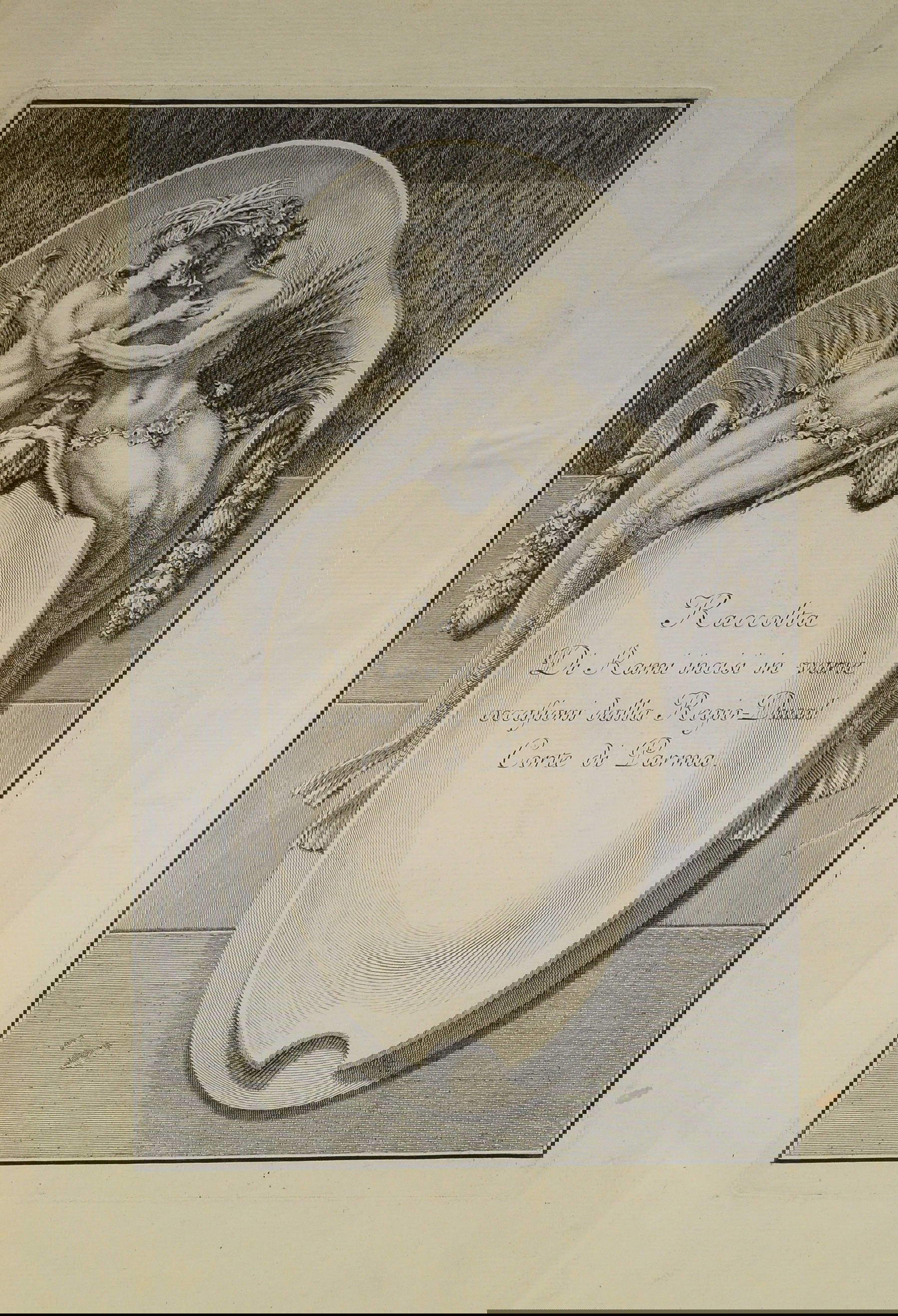 Ennemond Alexandre Petitot, Frontispiece - Collection of Branches Engraved on Various Occasions of the Regio-Ducal Court of Parma (Parma, 1791; etching/bulletin, large folio (real folio, 520x355 mm), 119 folios and 6 folded plates with very fresh engravings of 202 copperplates in excellent condition)