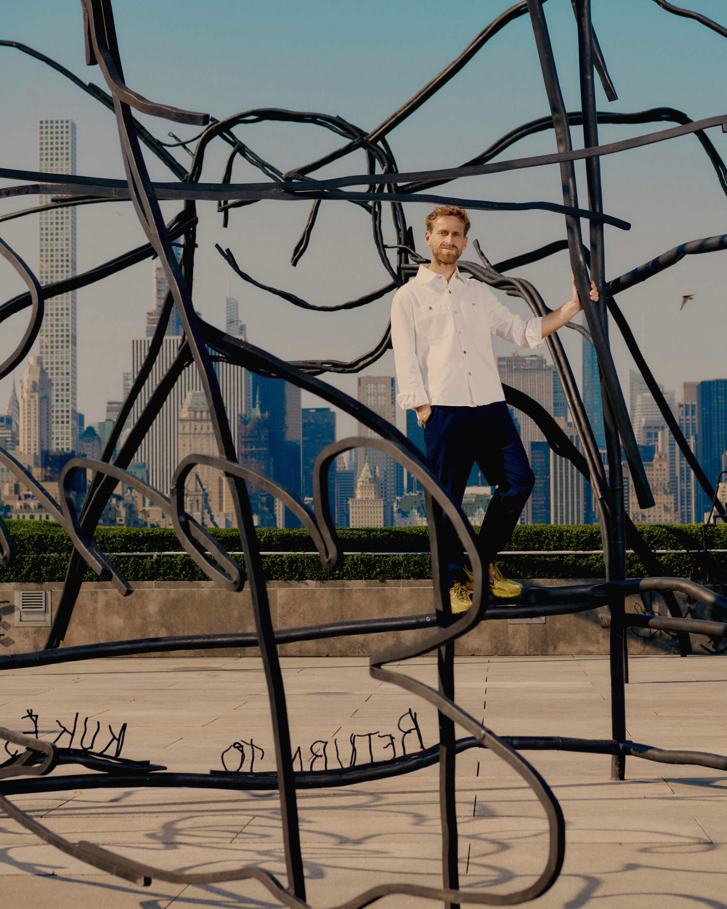 Portrait of Petrit Halilaj at the Metropolitan Museum of Art, Roof Garden installation, New York. Photo by Vincent Tullo