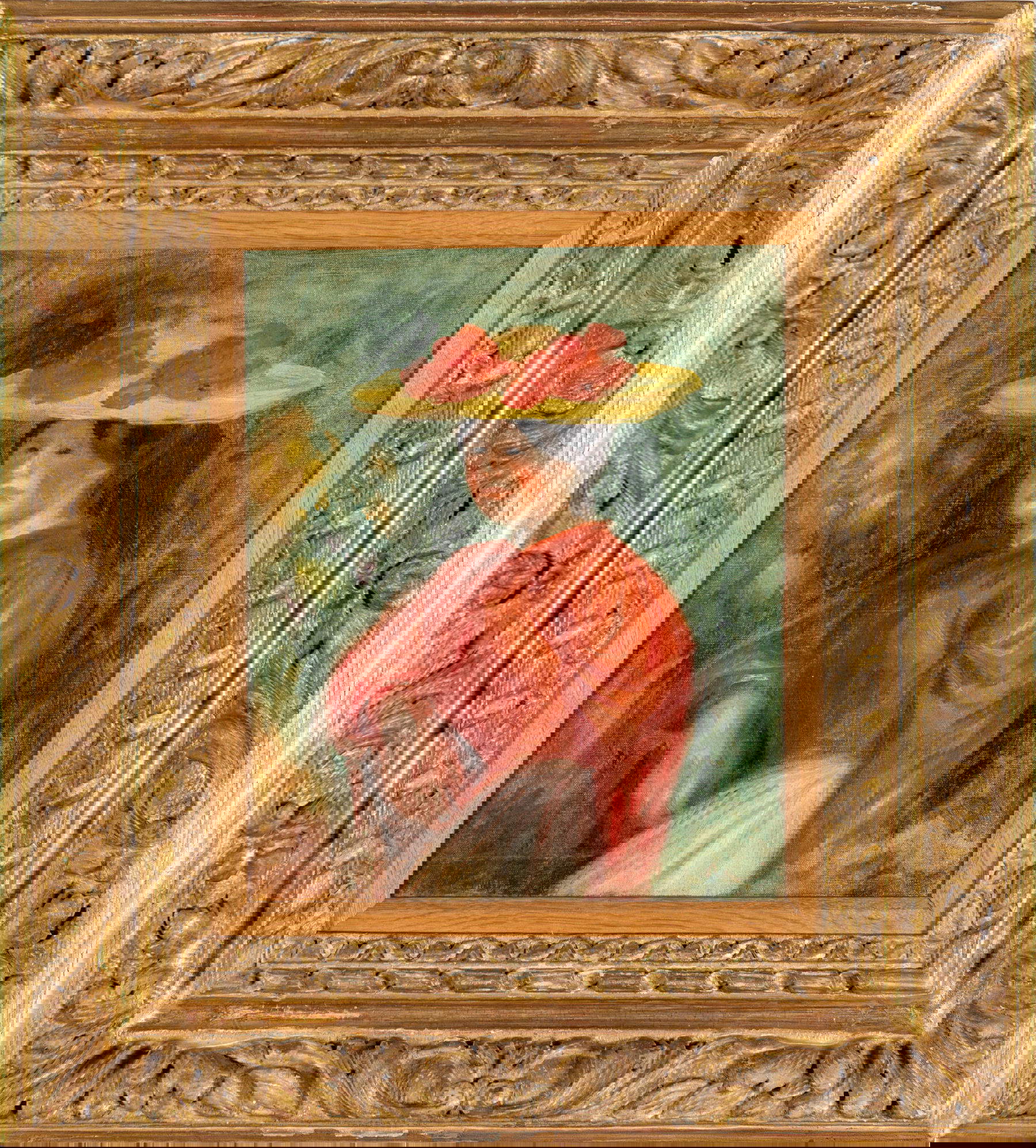 Pierre-Auguste Renoir, Jeune femme au corsage rouge et au chapeau jaune (1900; óleo sobre lienzo, 30,3 x 25 cm, enmarcado 50,7 x 46 cm)