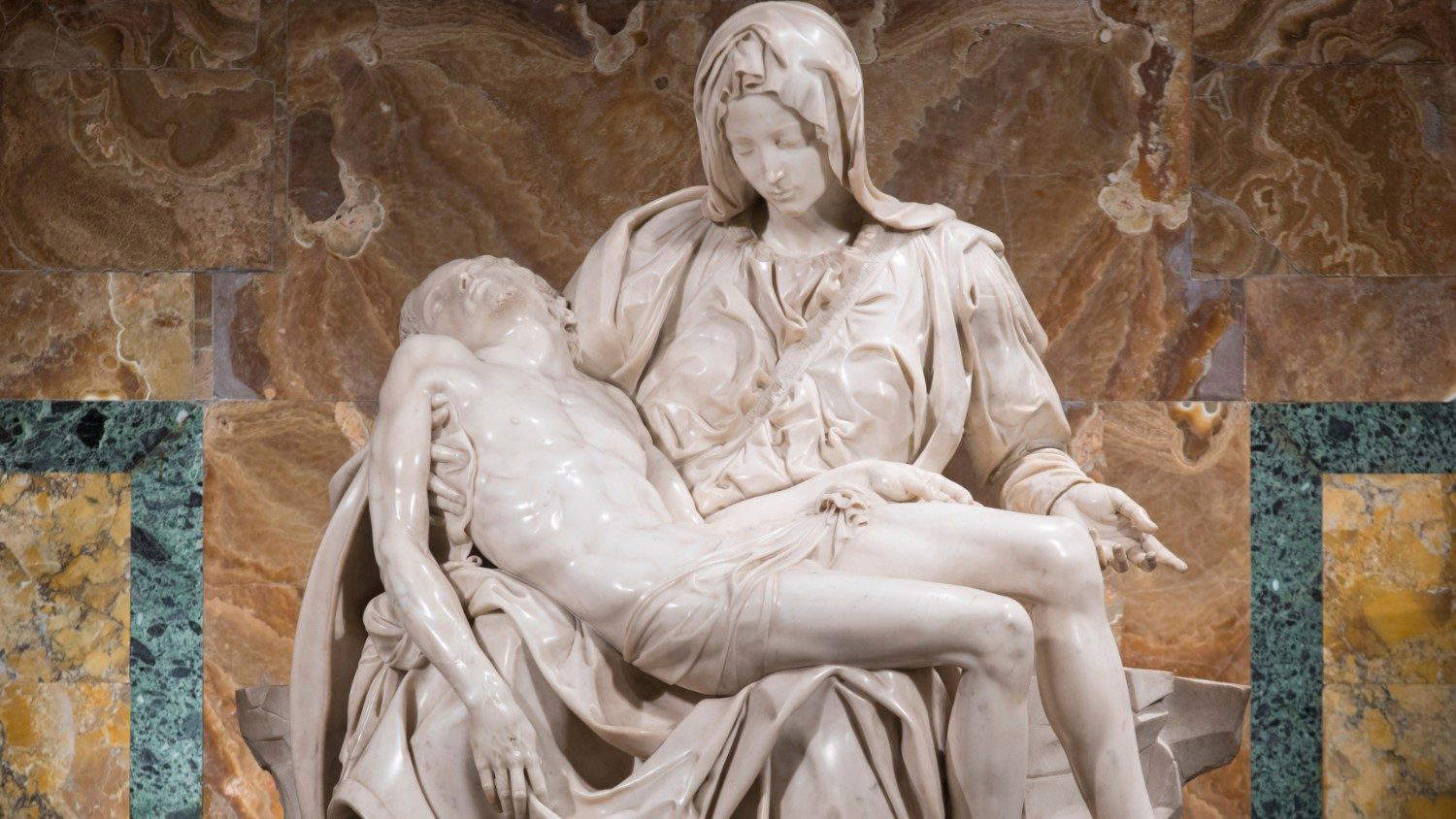 Miguel Ángel, Piedad (1497-1499; mármol, 174 x 195 cm; Ciudad del Vaticano, Basílica de San Pedro)