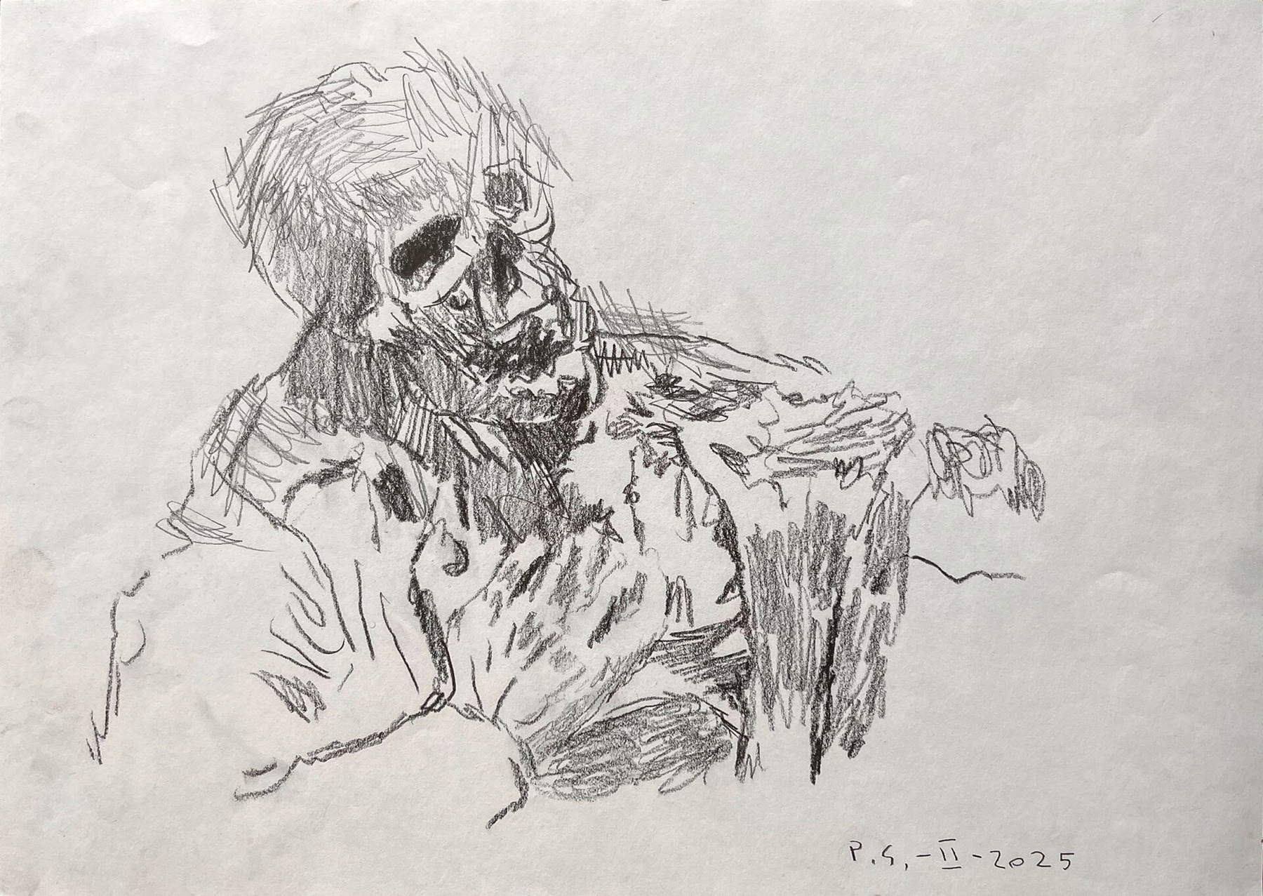 Pietro Geranzani, Disegni di guerra (2024/2025; matita e pastelli su carta, 29,7 x 42 cm)