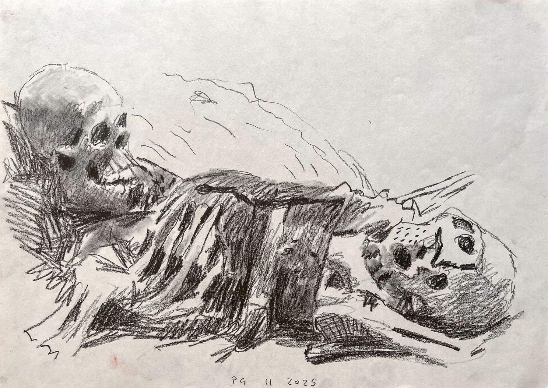 Pietro Geranzani, Disegni di guerra (2024/2025; matita e pastelli su carta, 29,7 x 42 cm)