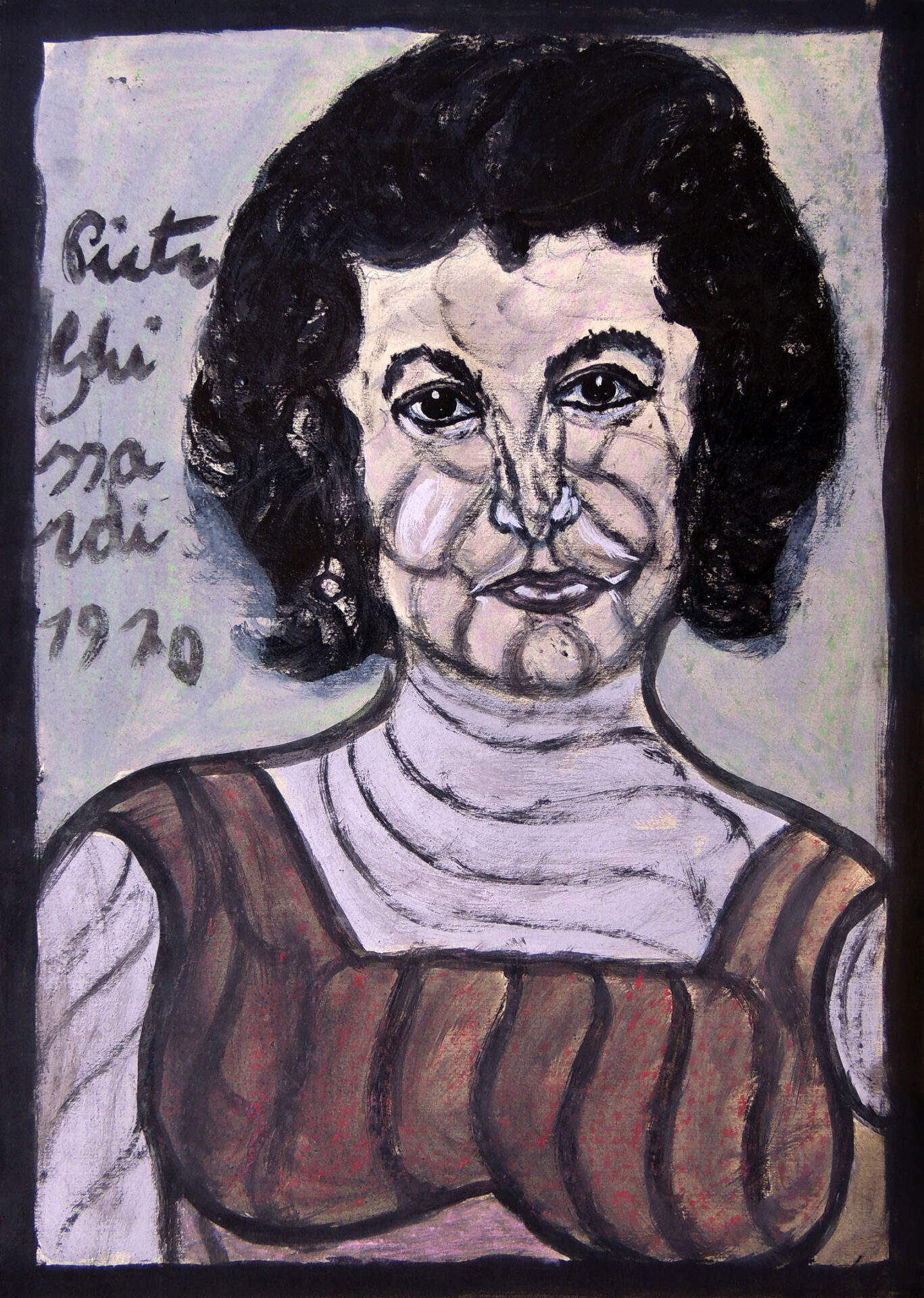 Pietro Ghizzardi, Ritratto di Donna (1970; Tecnica mista su carta; Boretto, Casa Museo Pietro Ghizzardi)