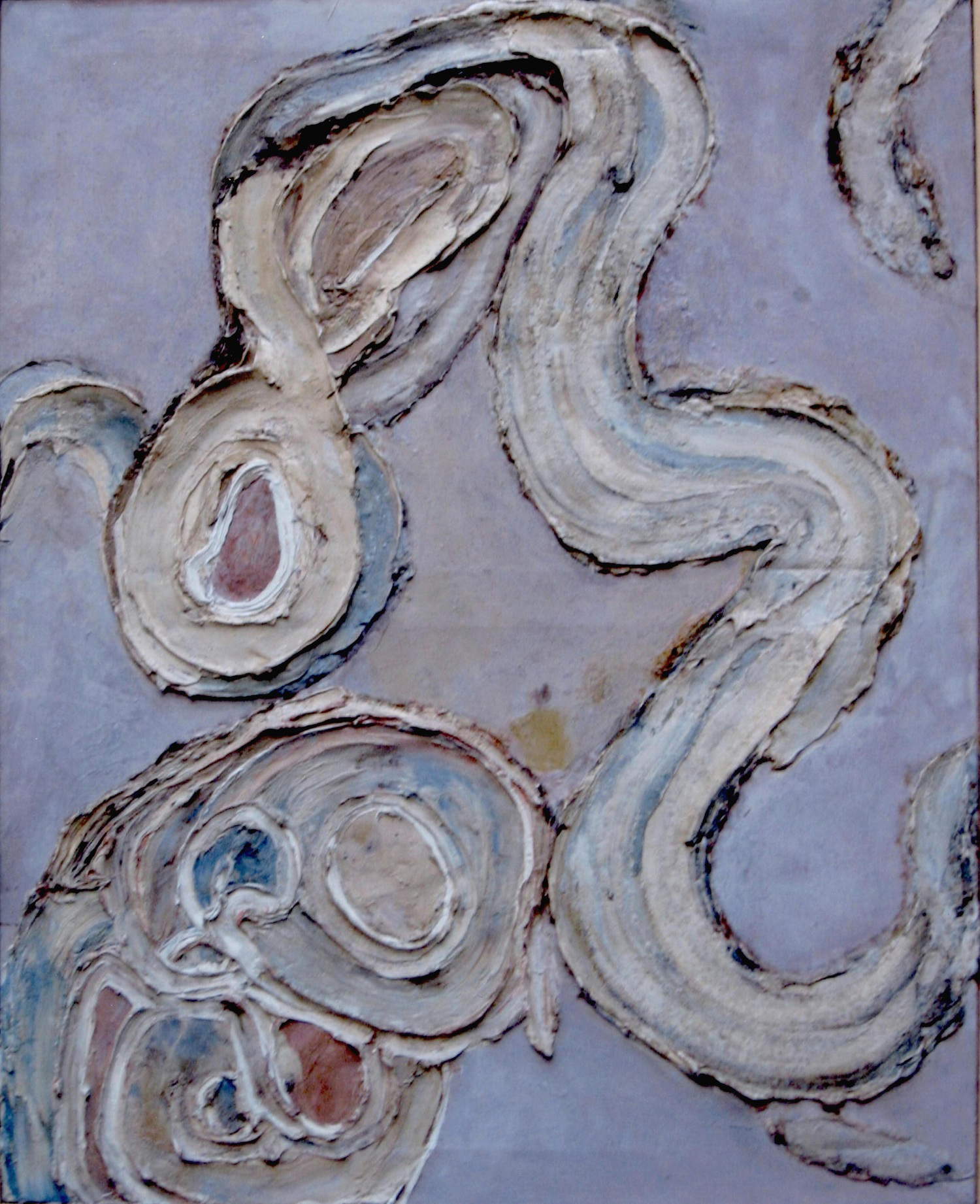 Pinot Gallizio, La luz de los peces dulces (1963; resinas plásticas, resinas naturales, emulsiones sobre papel aplicadas sobre yute; Colección particular). En concesión del Archivio Gallizio, Turín.