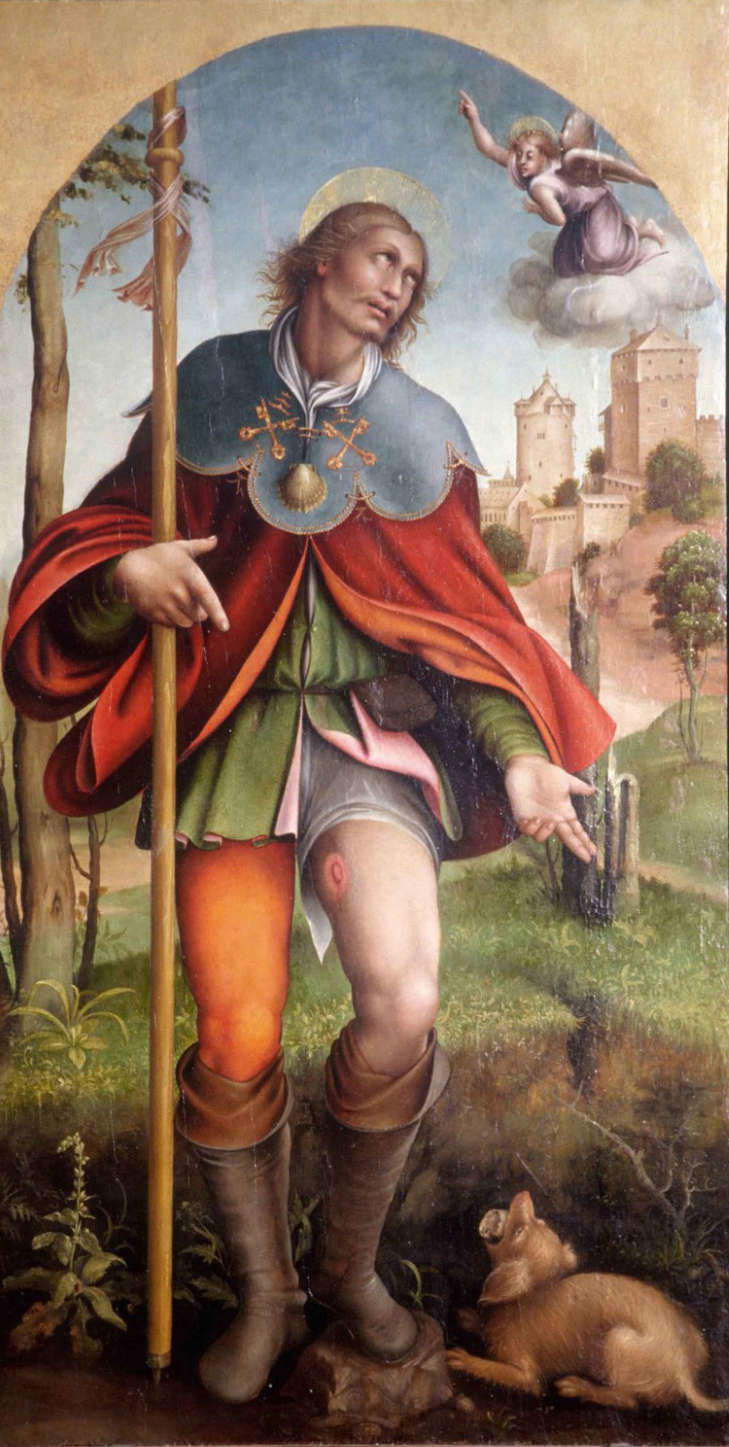 Pittore piemontese, San Rocco (1530 circa; olio su tavola, 119 x 63 cm; Casei Gerola, Collegiata di San Giovanni Battista)