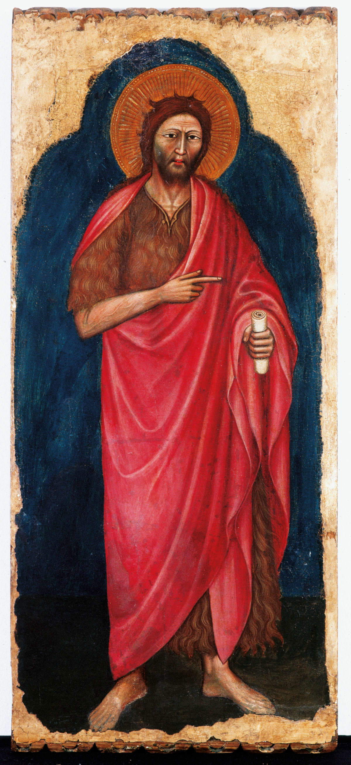 Veroneser Maler, Heiliger Johannes der Täufer (1395-1400 ca.; Tempera auf Tafel, 94,5×41 cm; Fondazione Cariverona) Veroneser Maler, Heiliger Johannes der Täufer (1395-1400 ca.; Tempera auf Tafel, 94,5×41 cm; Fondazione Cariverona)
