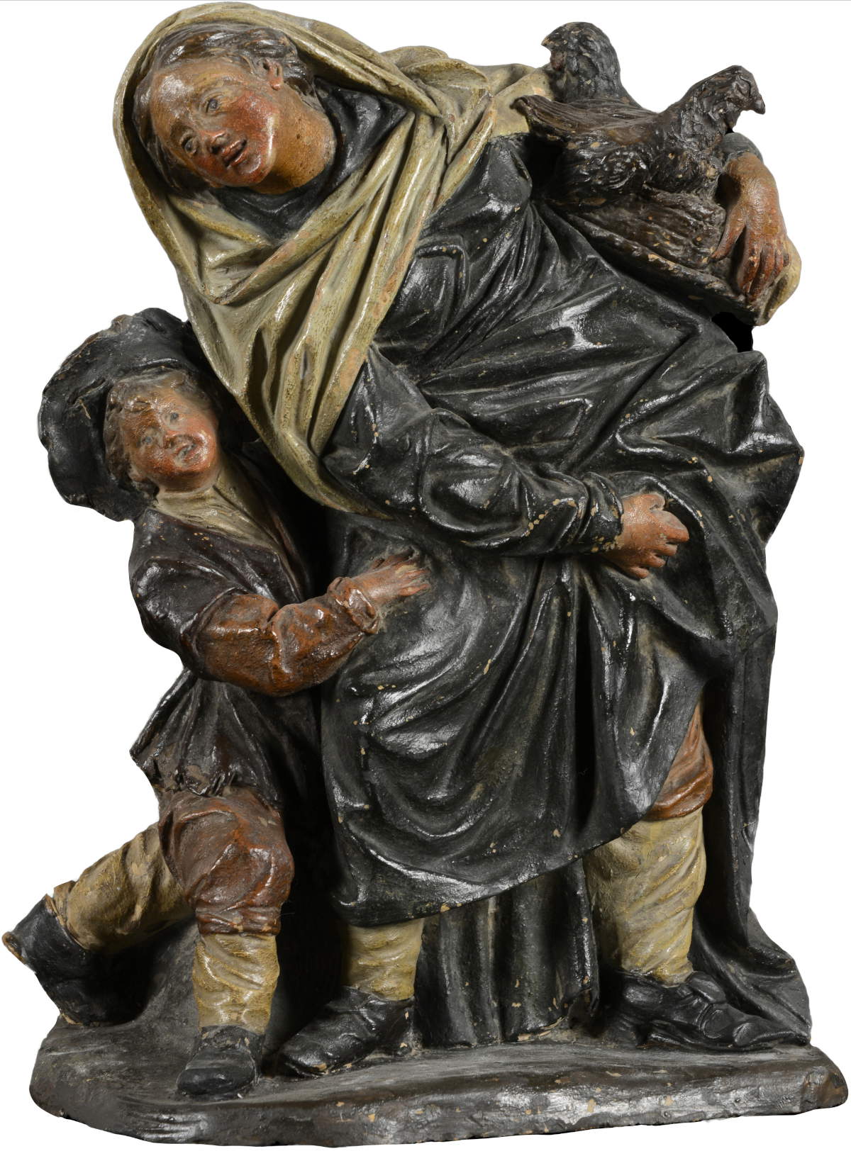 Escultor boloñés, La Tradizione (Mujer que lleva regalos con niño) (segunda mitad del siglo XVIII; terracota policromada, 31 x 21 cm; Forl&igrave;, Colección Edgardo Forlai)