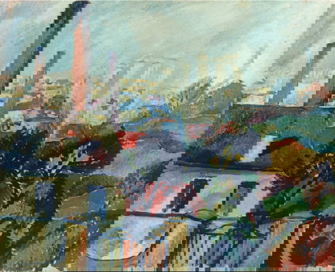 Renato Paresce, Paisaje (vista de París) (1918)