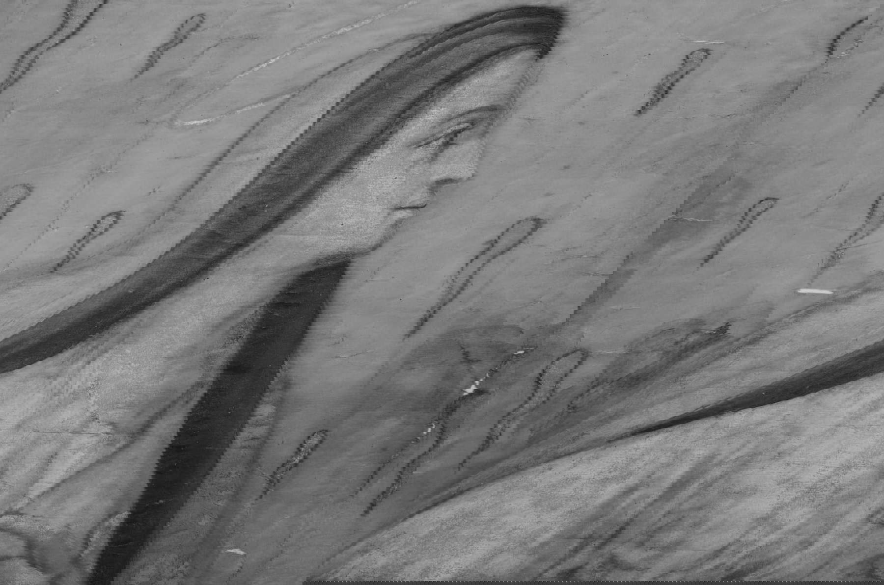 Investigations multispectrales : détail IR de la Vierge documentant le dessin préparatoire et l'état de conservation altéré