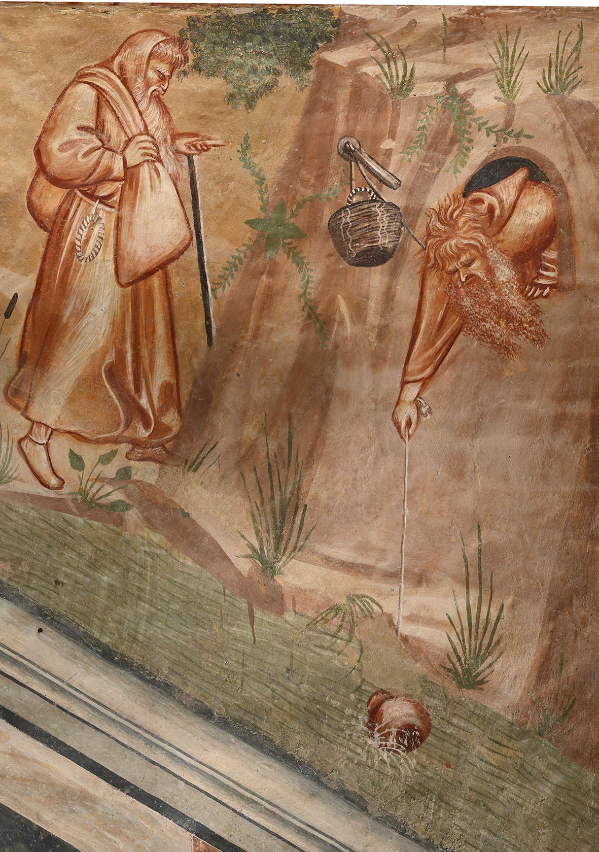 Ermite recueillant l'eau de la rivière avec une jarre en terre cuite. Photo : Lorenzo Crescioli