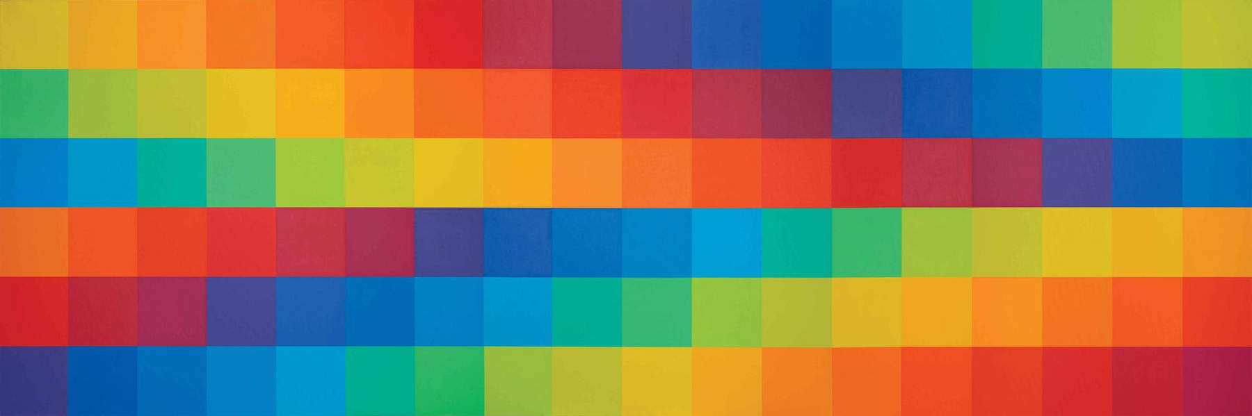 Richard Paul Lohse, Serielles Reihenthema in achtzehn Farben, Variation A (1981-1982; olio su tela; Zurigo, Kunsthaus Z&uuml;rich, prestito della Fondazione Richard Paul Lohse-Stiftung) Foto: Kunsthaus Z&uuml;rich &copy; Richard Paul Lohse-Stiftung / 2025, ProLitteris, Z&uuml;rich