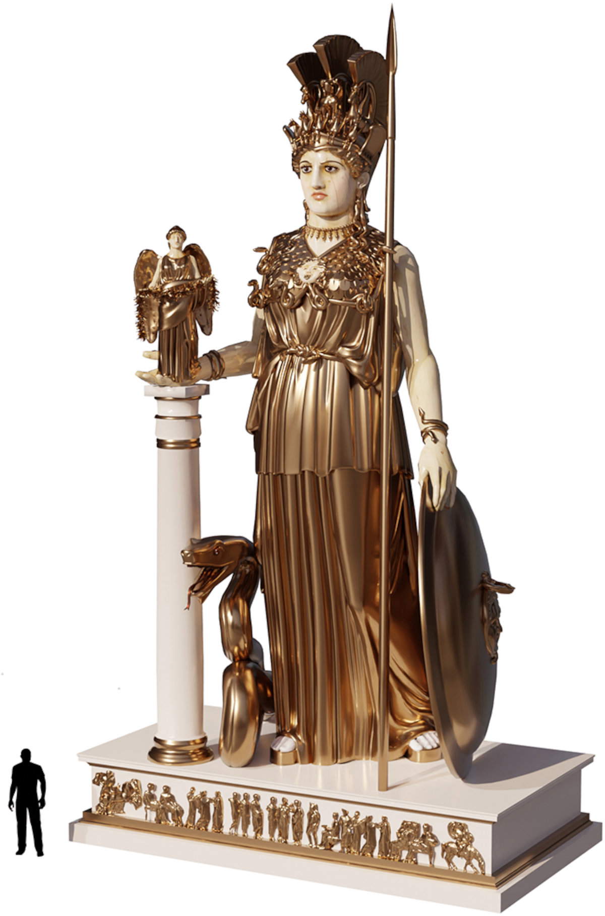 Una ricostruzione 3D della statua criselefantina di Atena. Rendering: Juan de Lara.