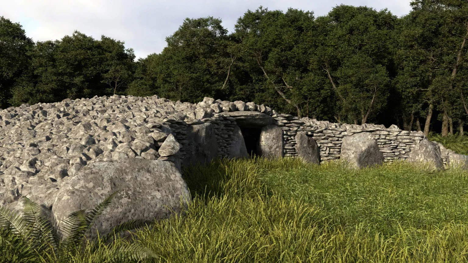 Ricostruzione 3D del cairn camerato di Boreland, in Scozia