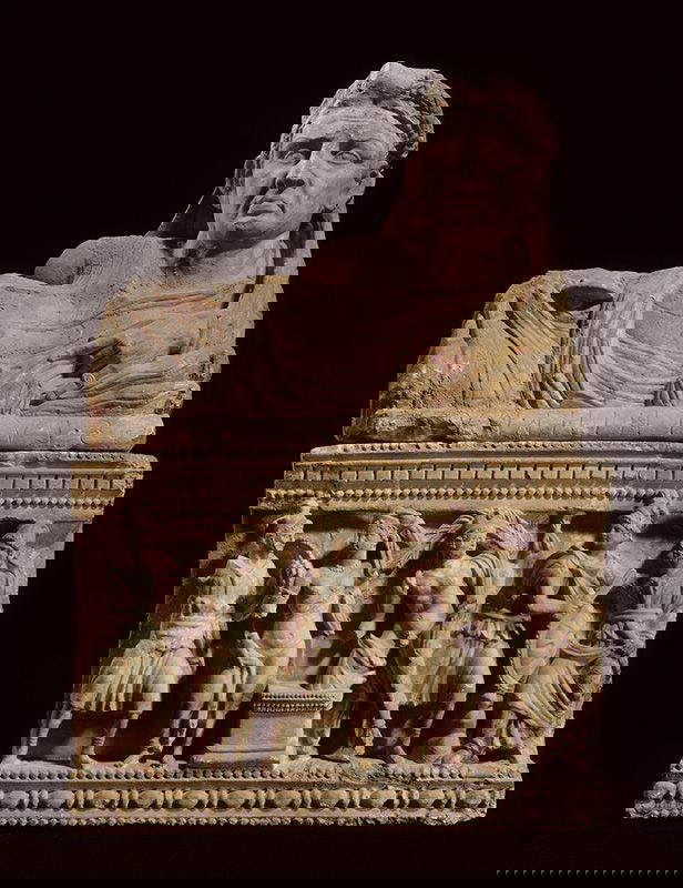 Urna cineraria raffigurante Troia e il principe Paride (II secolo a.C.; Leiden, Rijksmuseum van Oudheden)